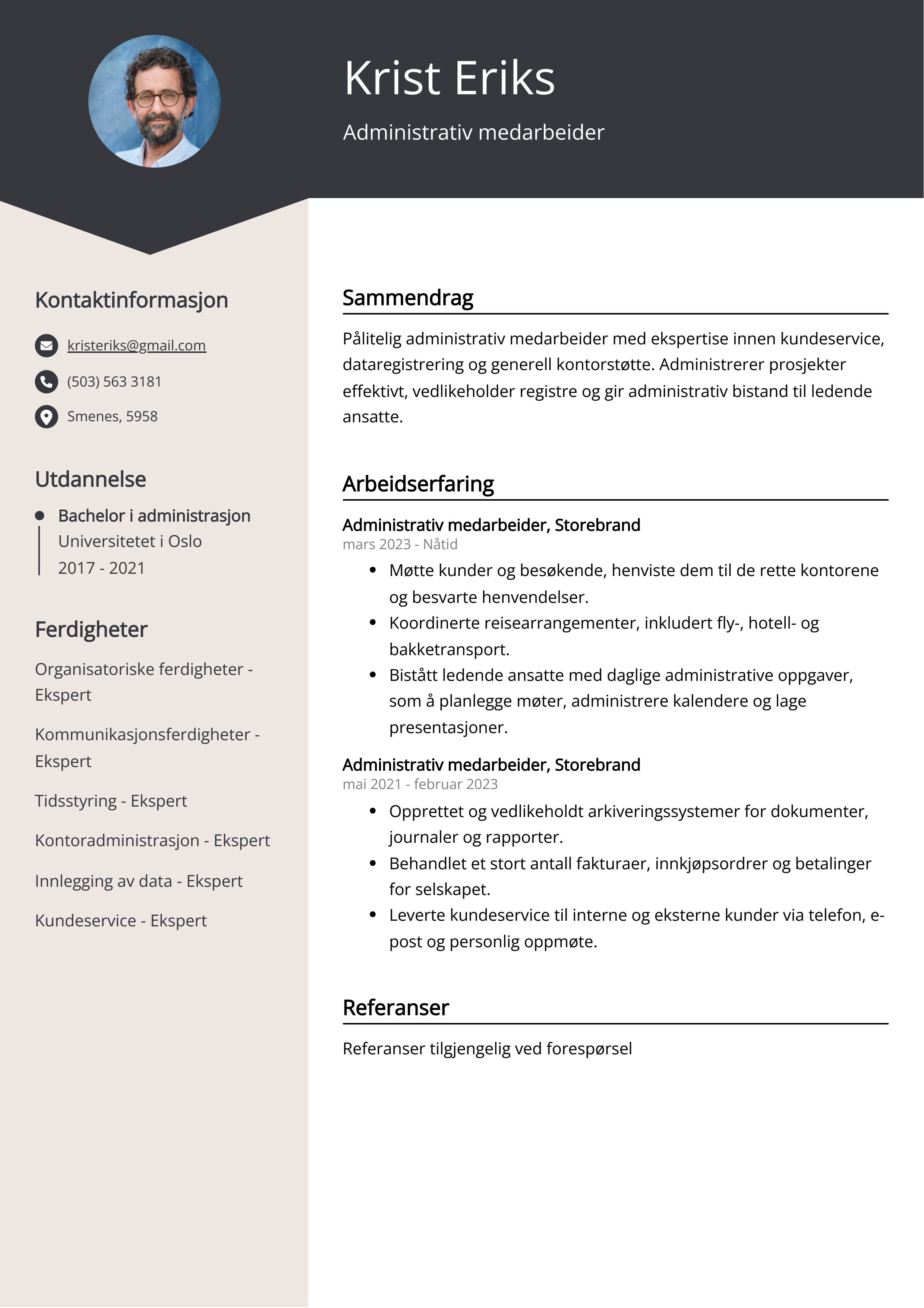 Administrativ medarbeider CV Eksempel