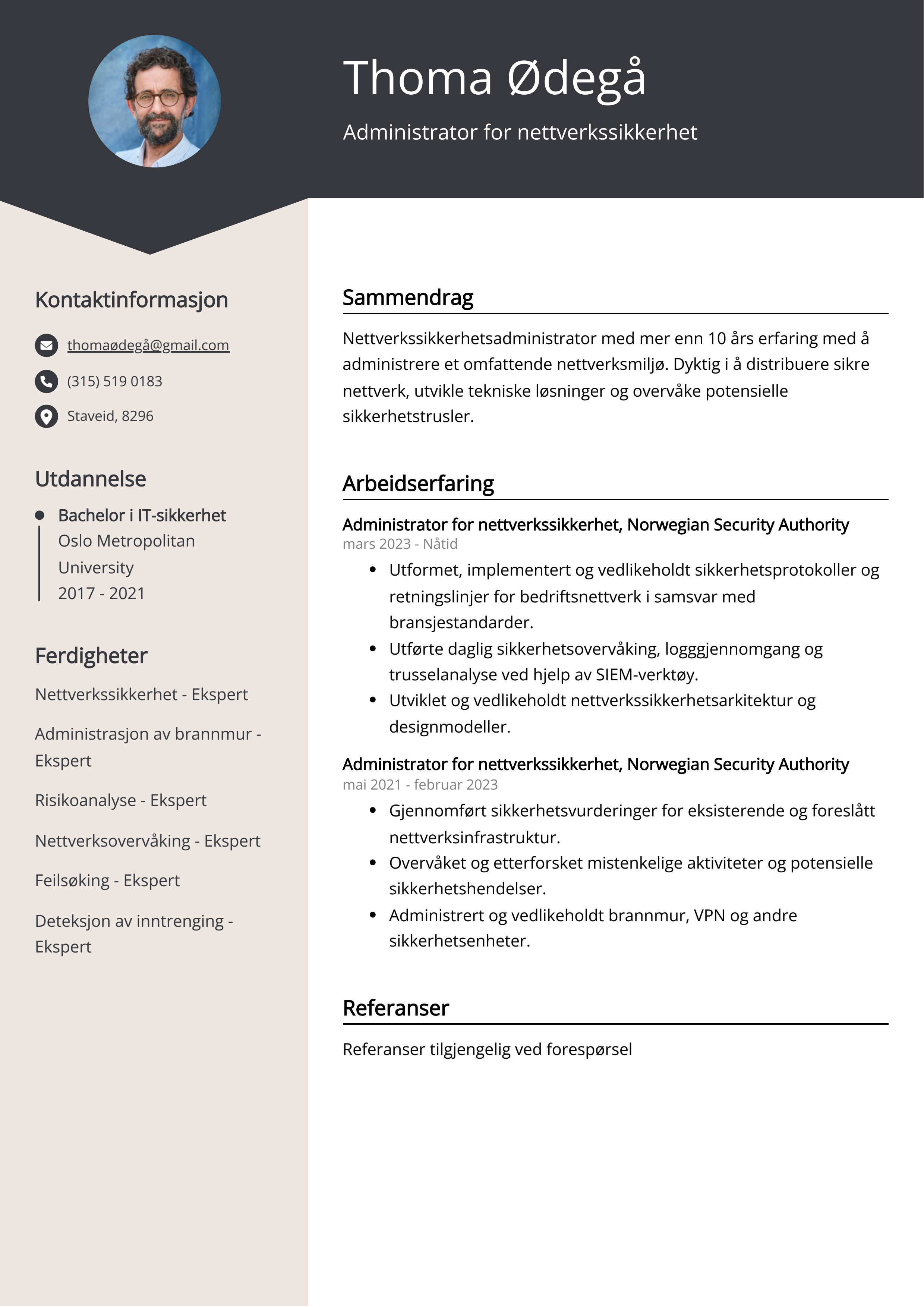 Administrator for nettverkssikkerhet CV-eksempel