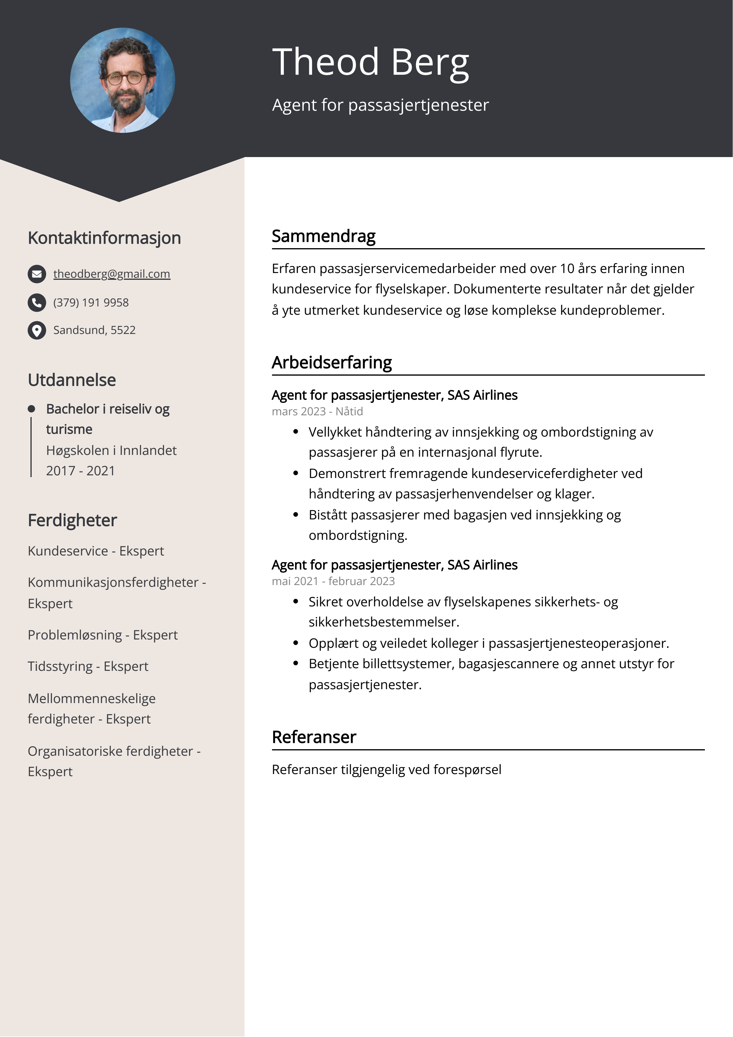 Agent for passasjertjenester CV-eksempel