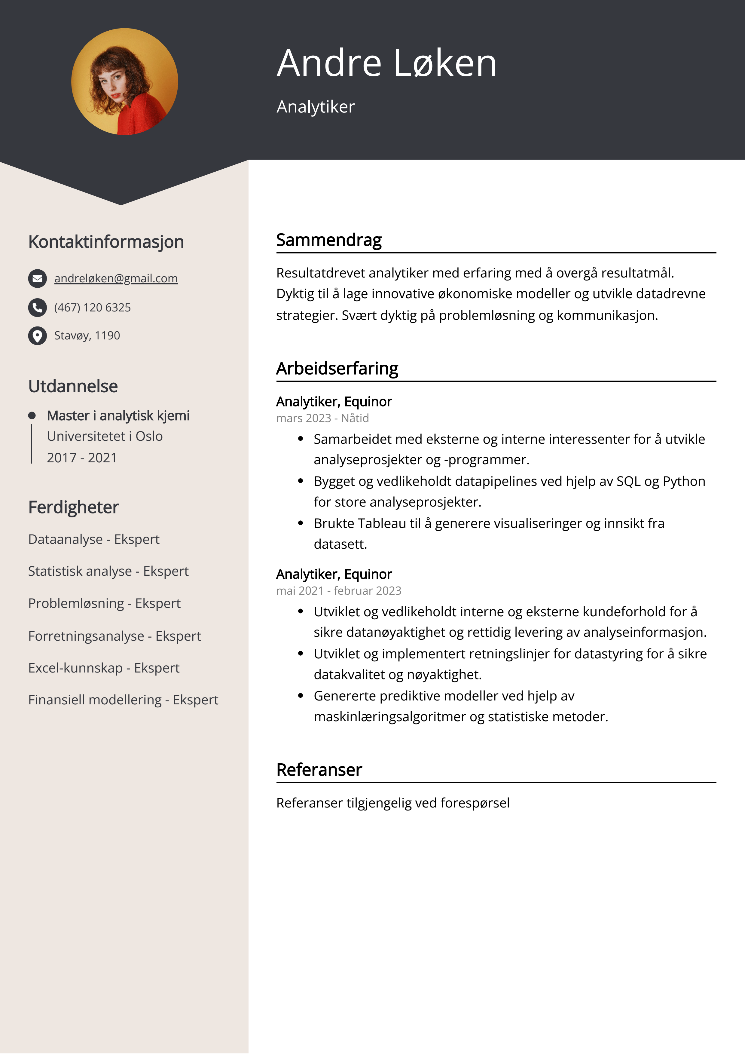 Eksempel på CV for analytiker