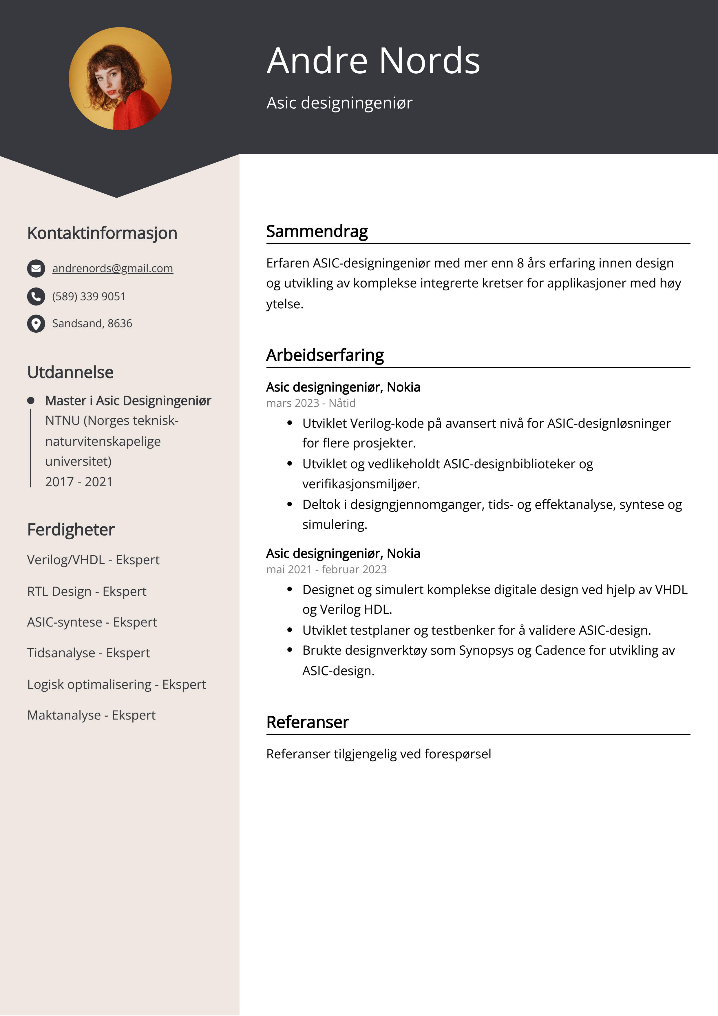 Eksempel på CV for Asic-designer