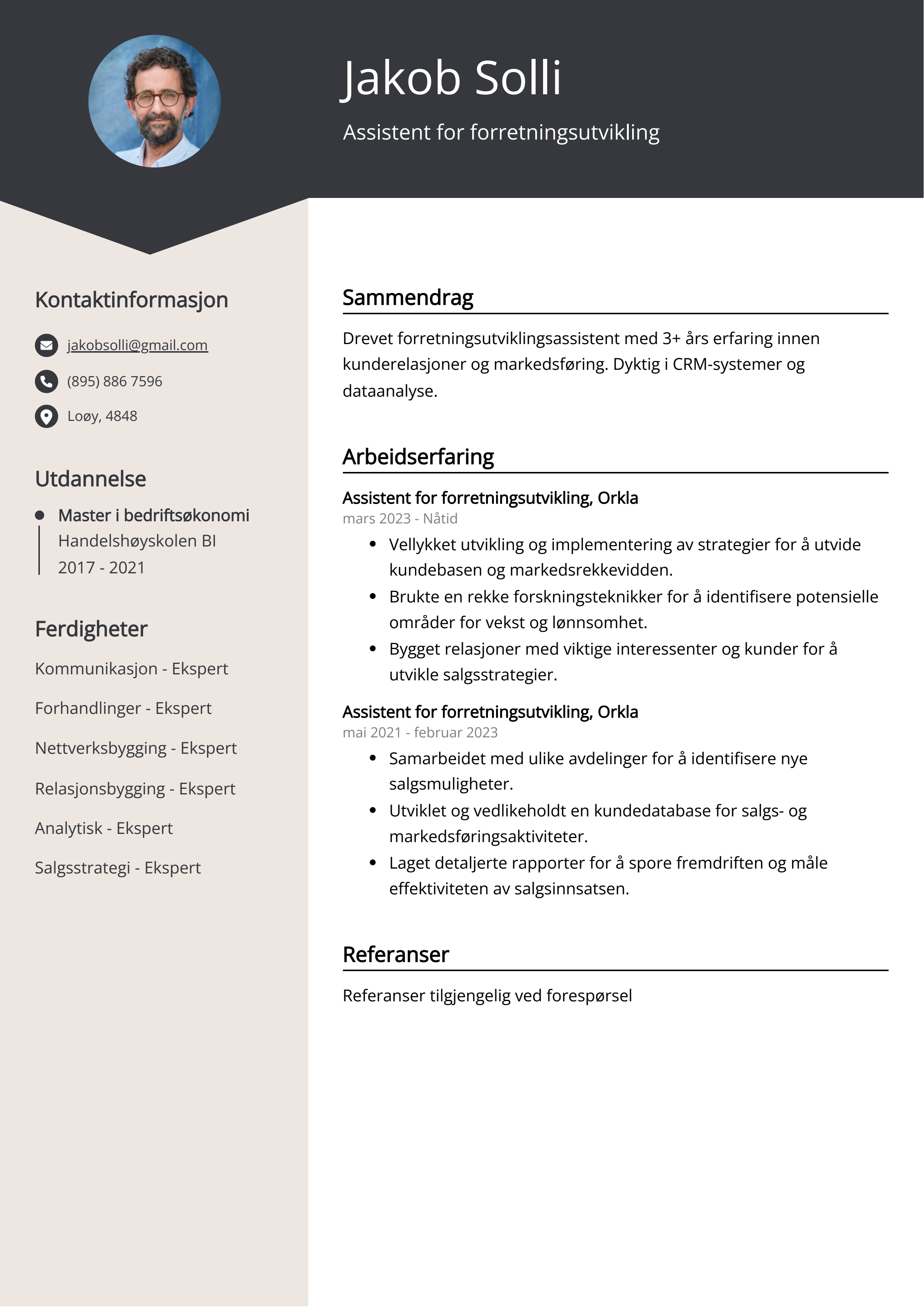 Assistent for forretningsutvikling CV-eksempel