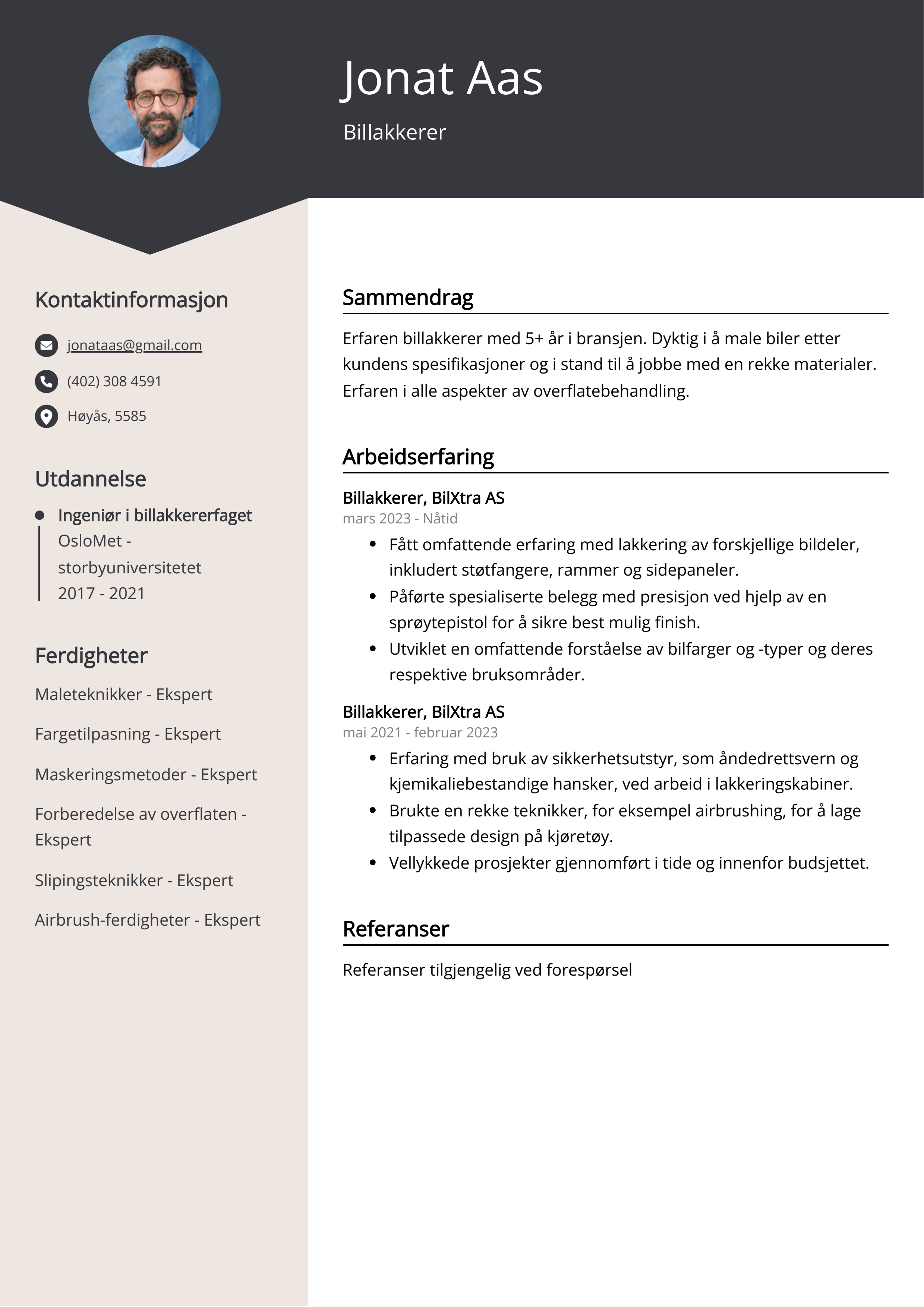 Billakkerer CV-eksempel