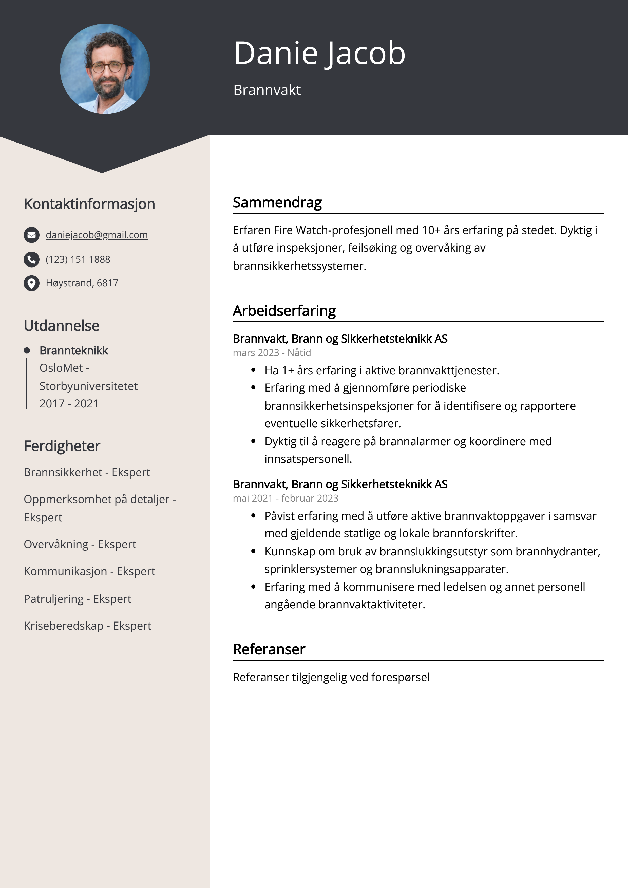 Brannvakt CV-eksempel