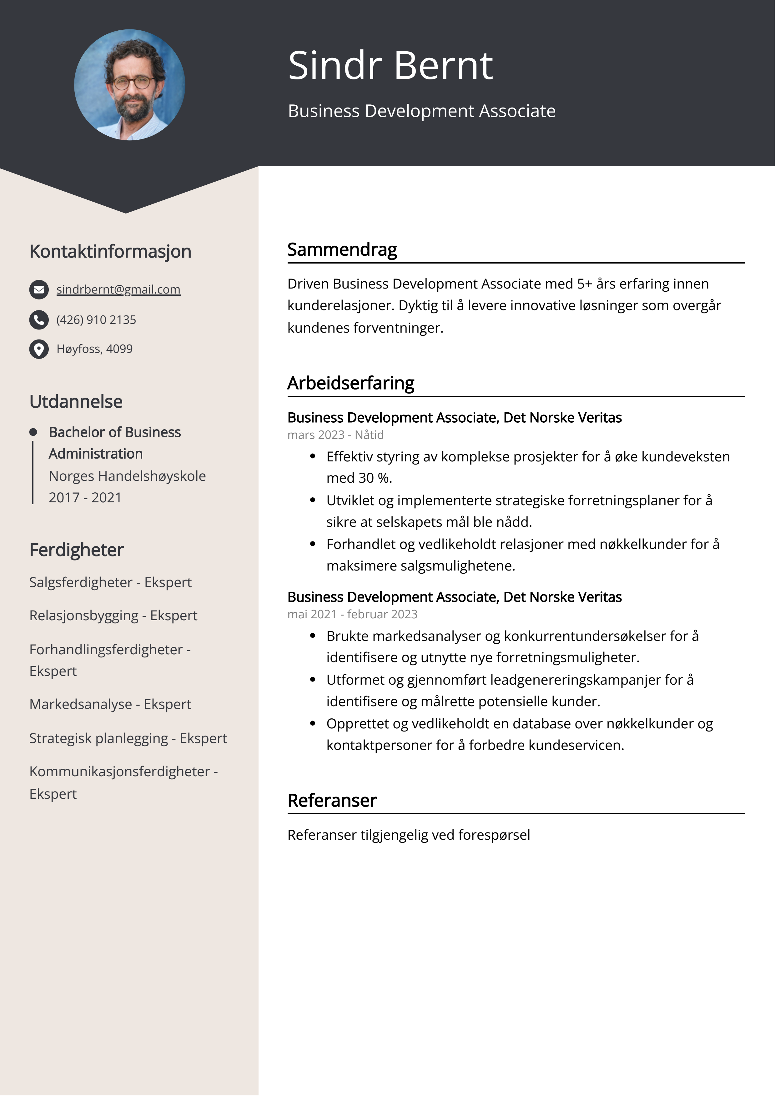 Business Development Associate CV-eksempel