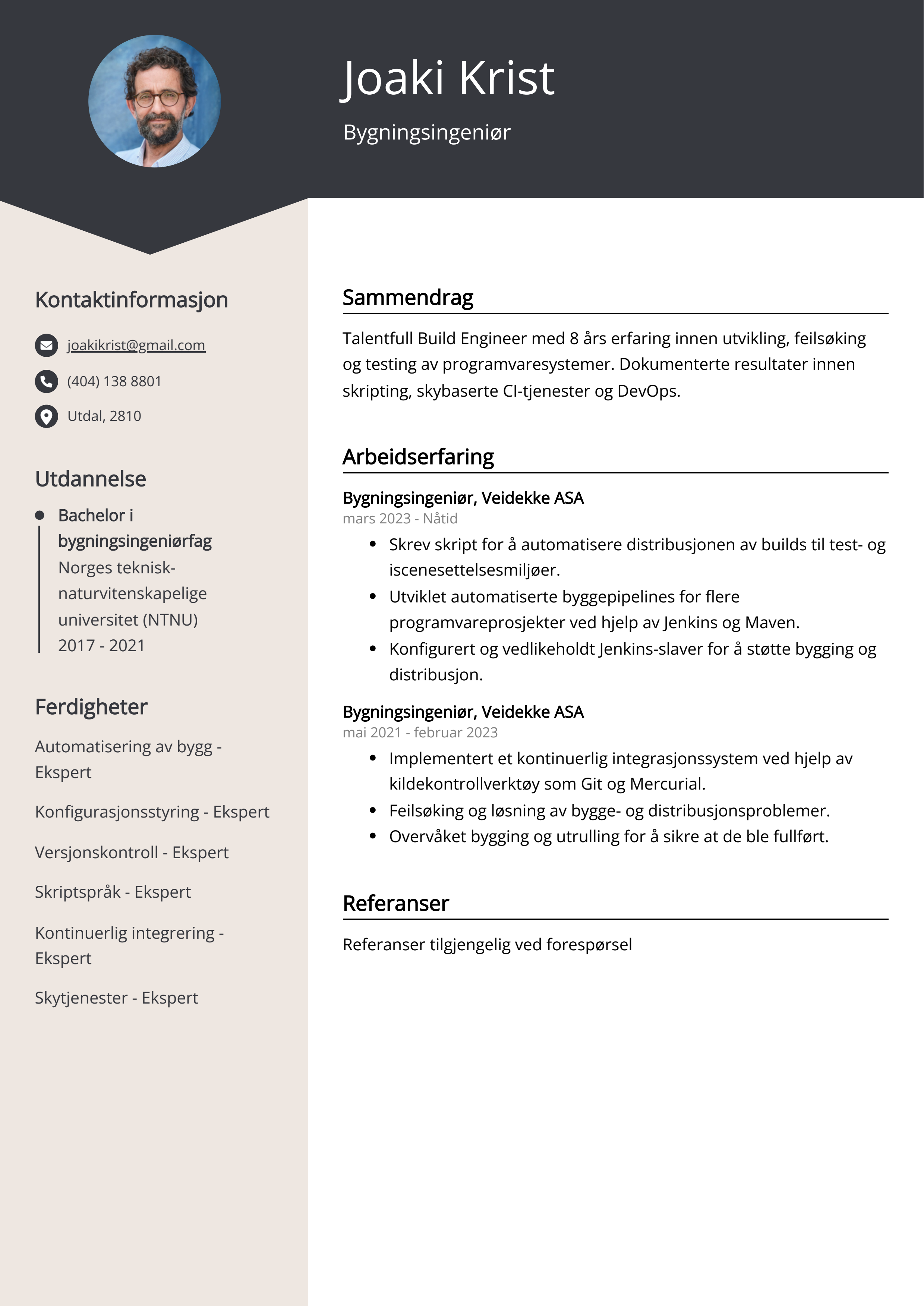 Eksempel på CV for Bygningsingeniør