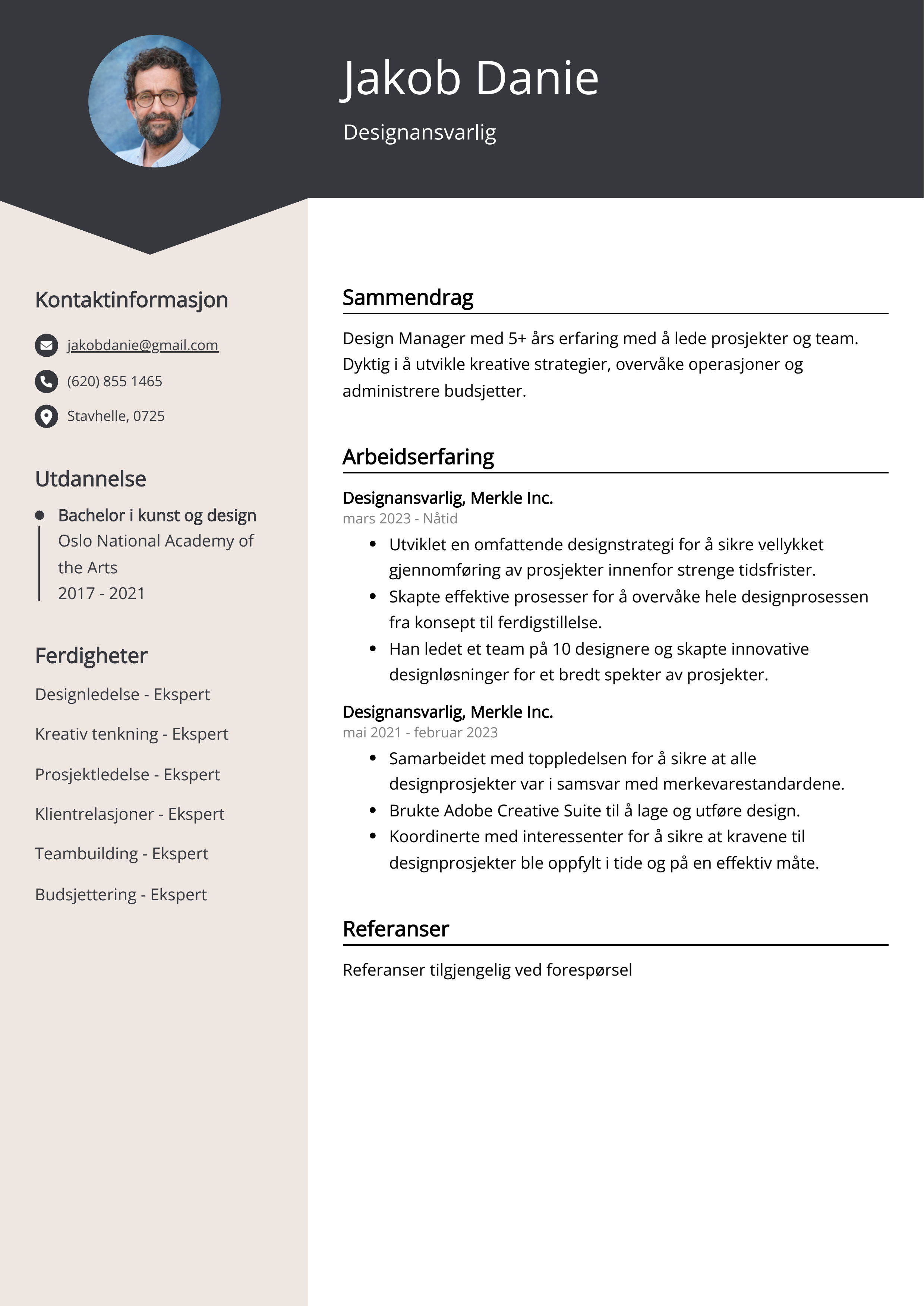 Designansvarlig CV Eksempel