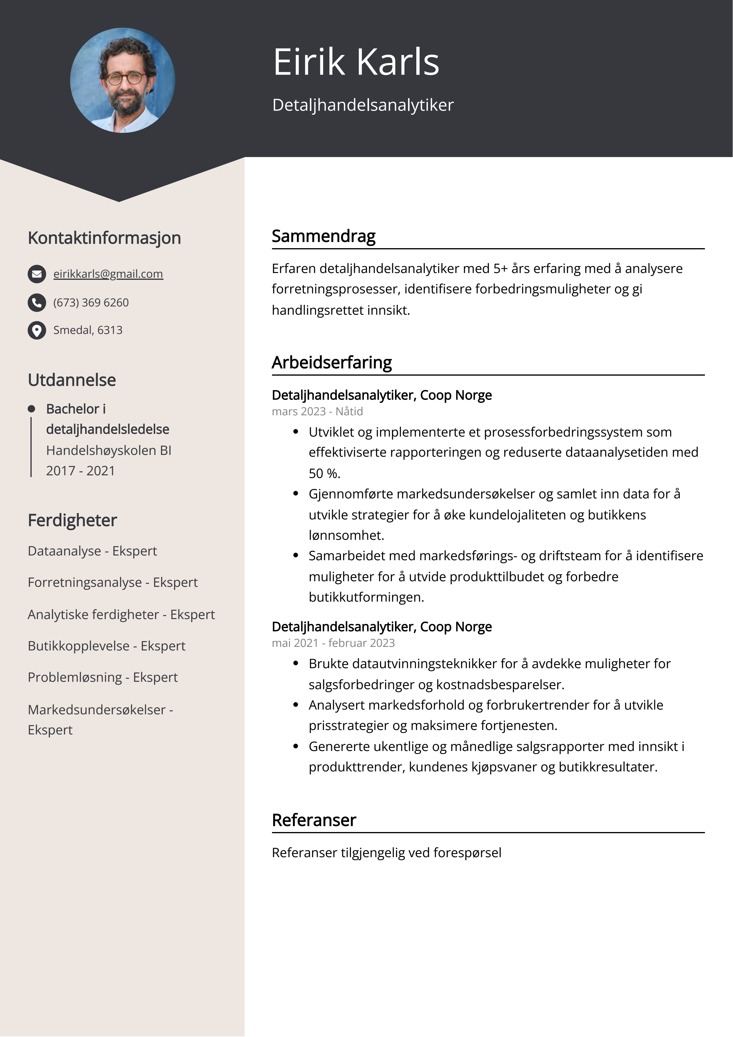 Detaljhandelsanalytiker CV Eksempel