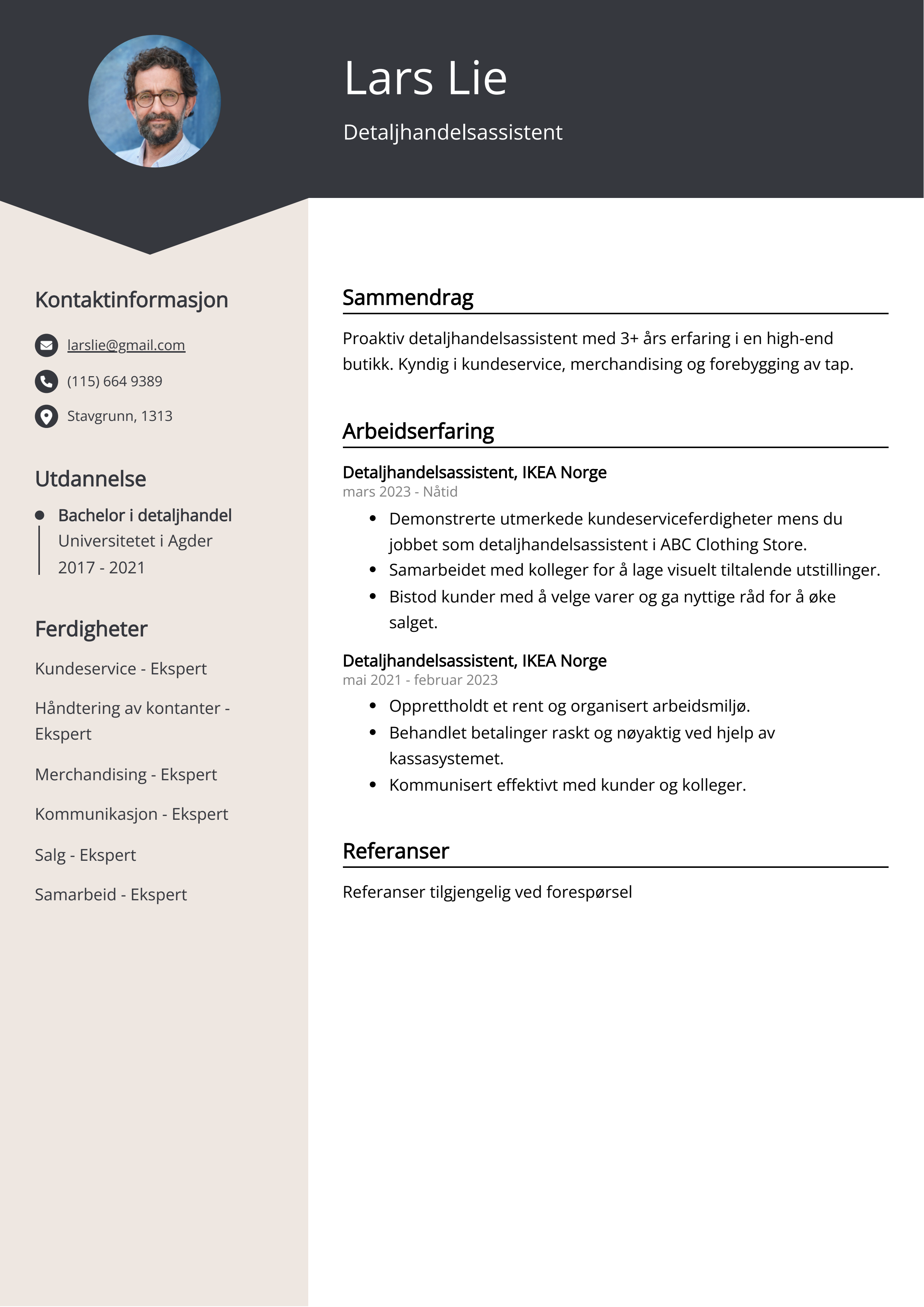 Detaljhandelsassistent CV Eksempel