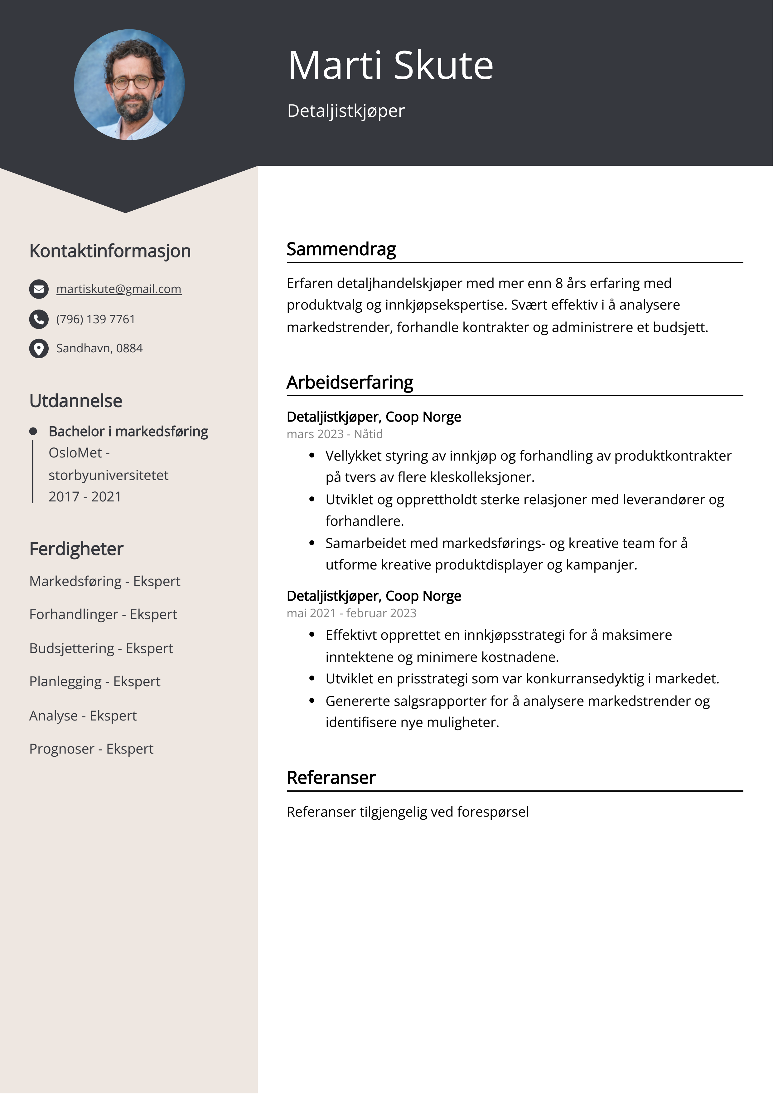 Detaljistkjøper CV Eksempel