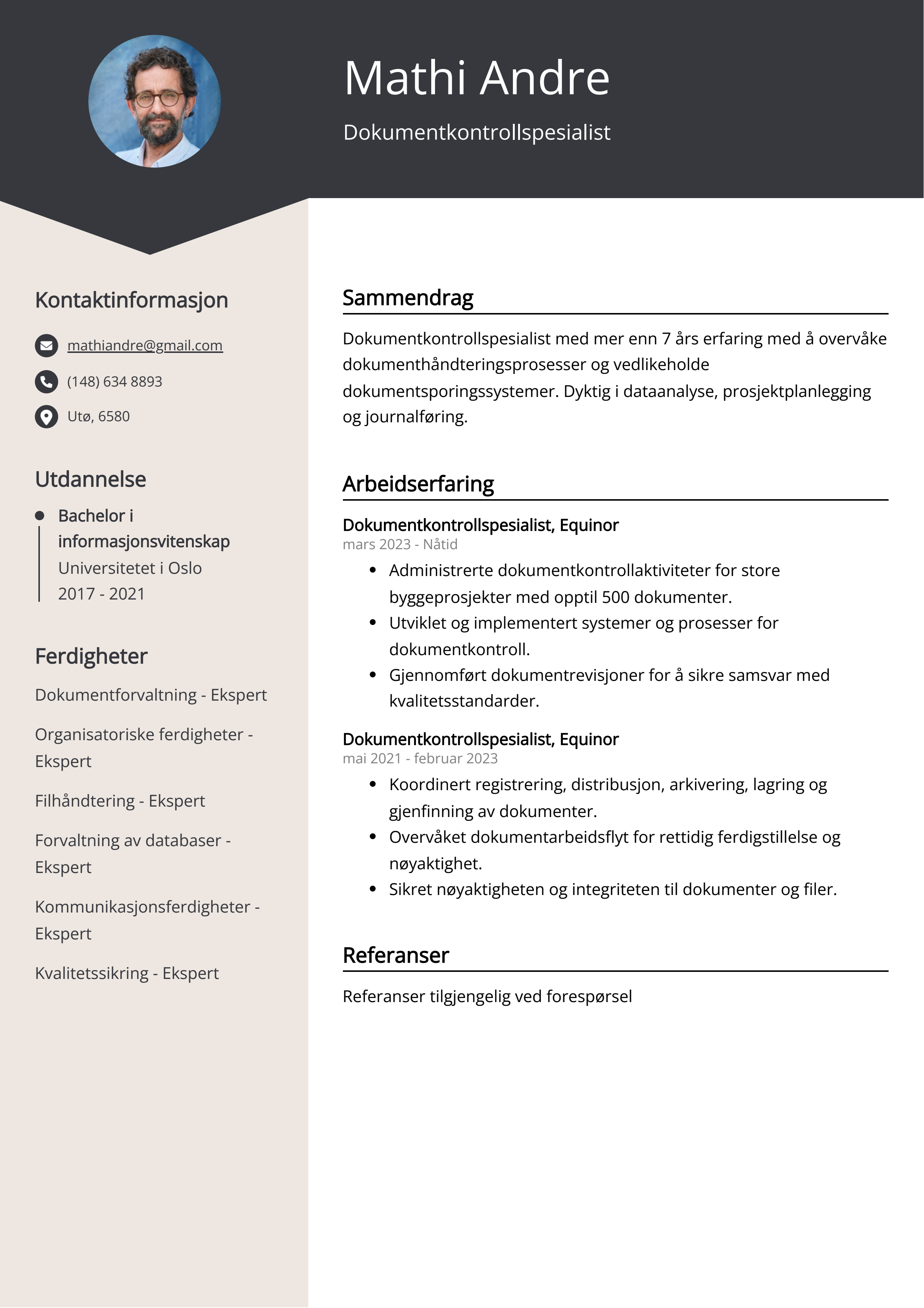 Eksempel på CV for dokumentkontrollspesialist