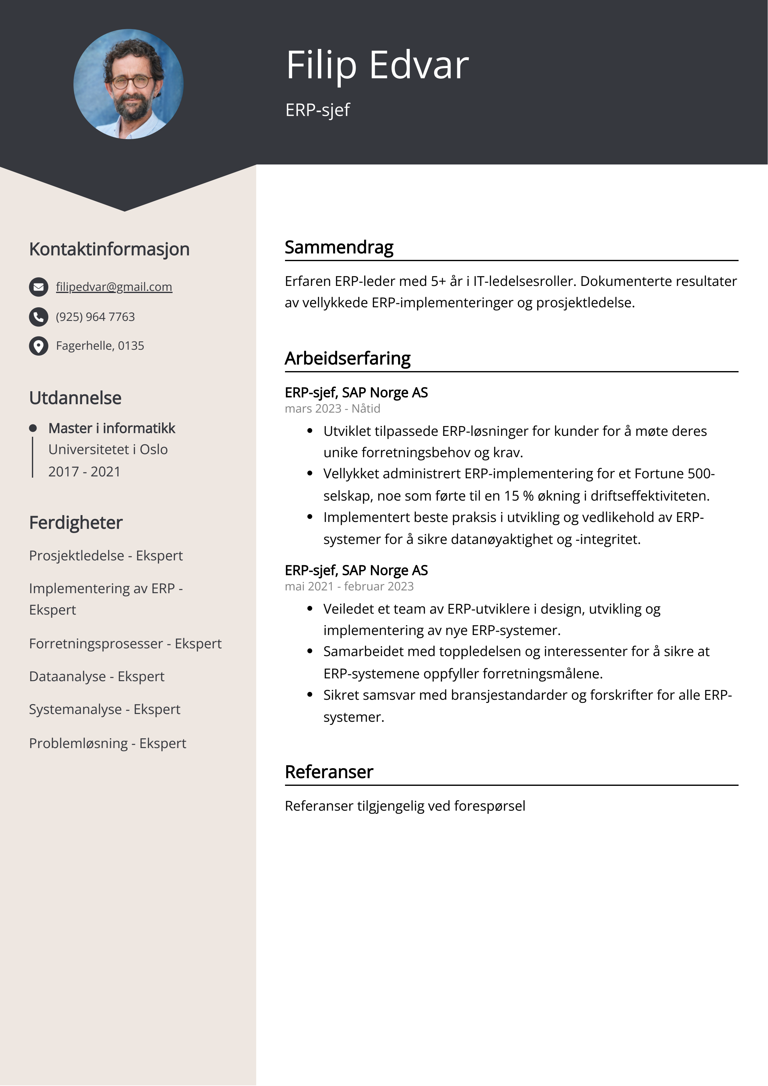 Eksempel på CV for ERP-sjef