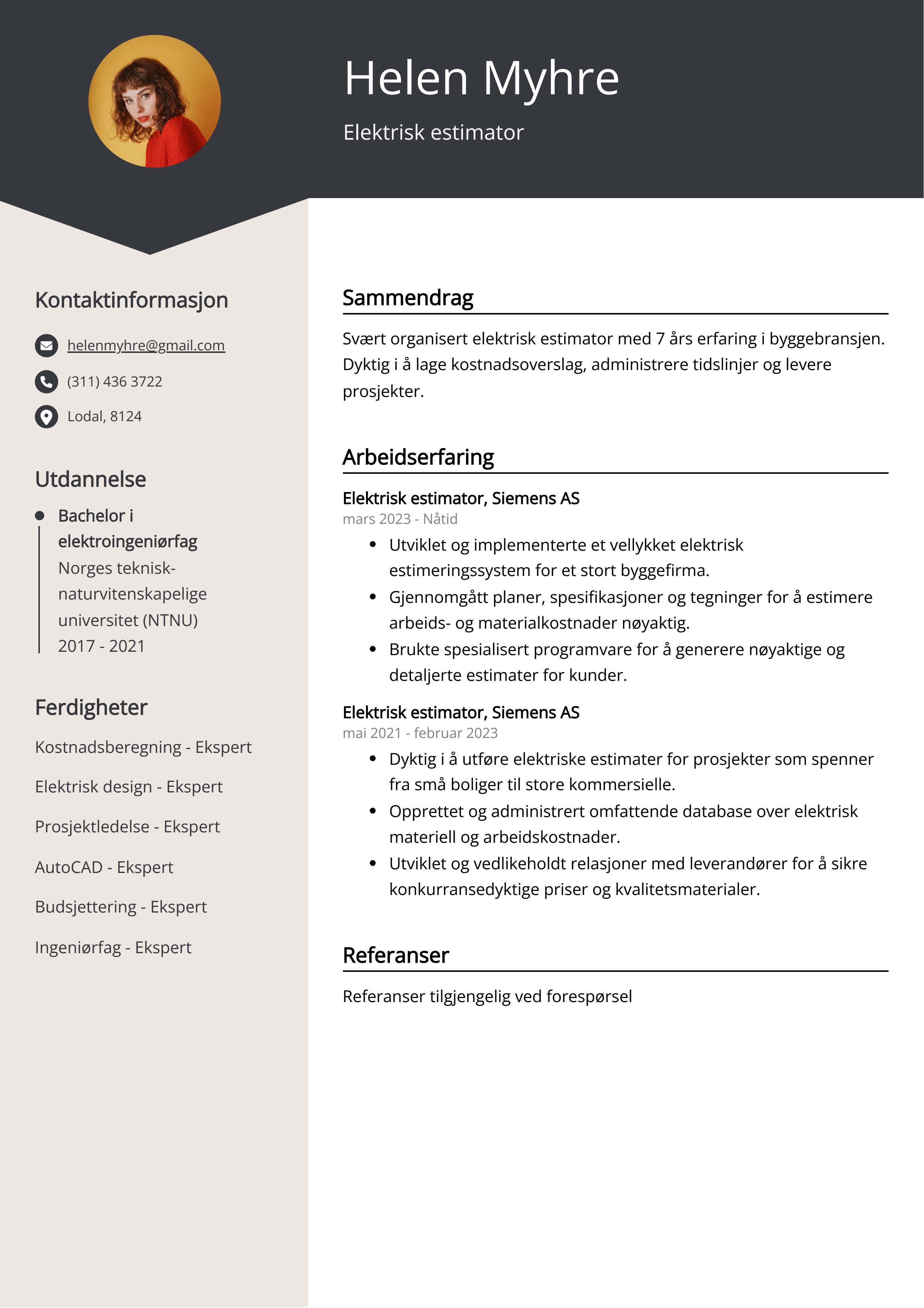 Elektrisk estimator CV-eksempel