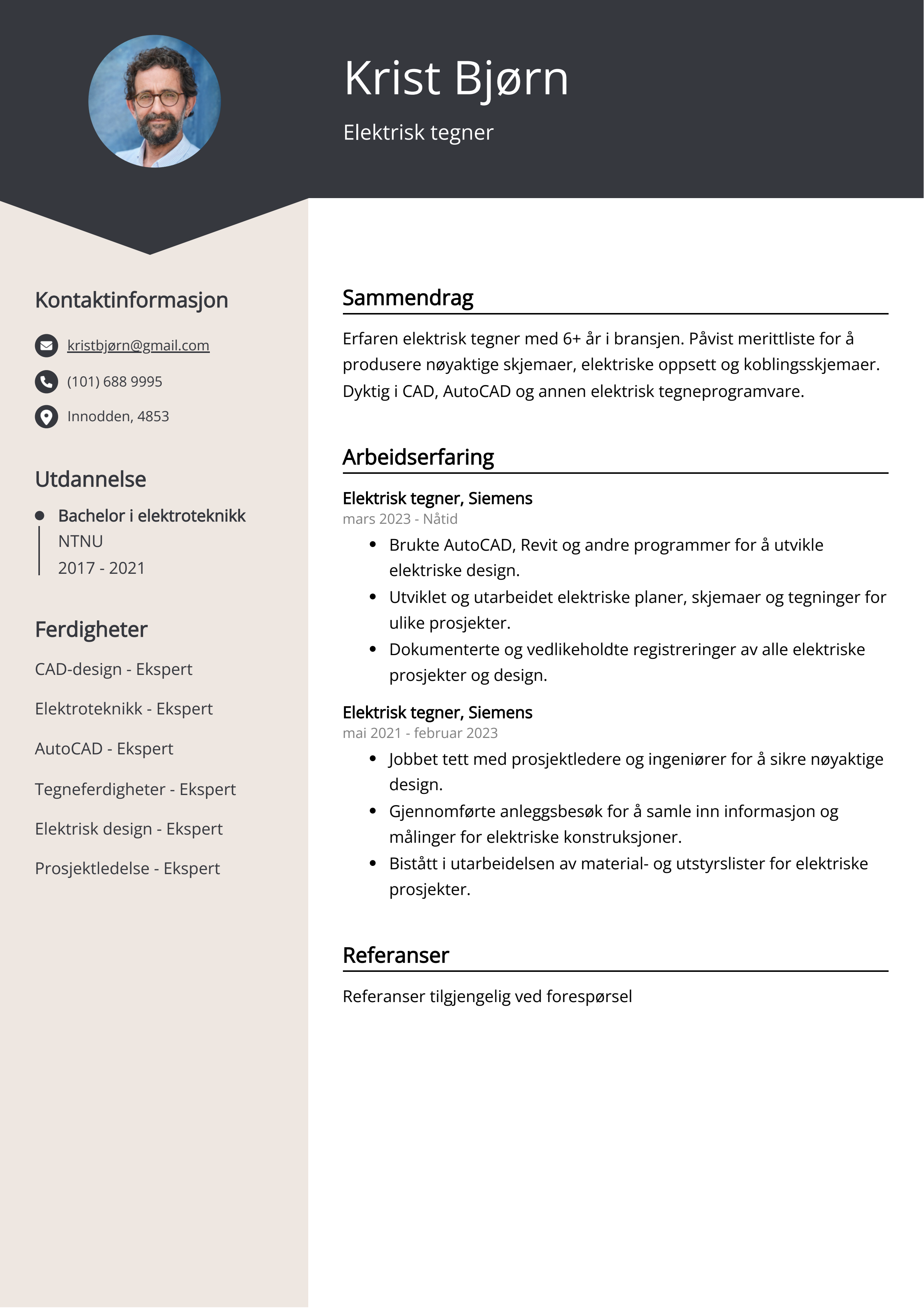 Elektrisk tegner CV Eksempel