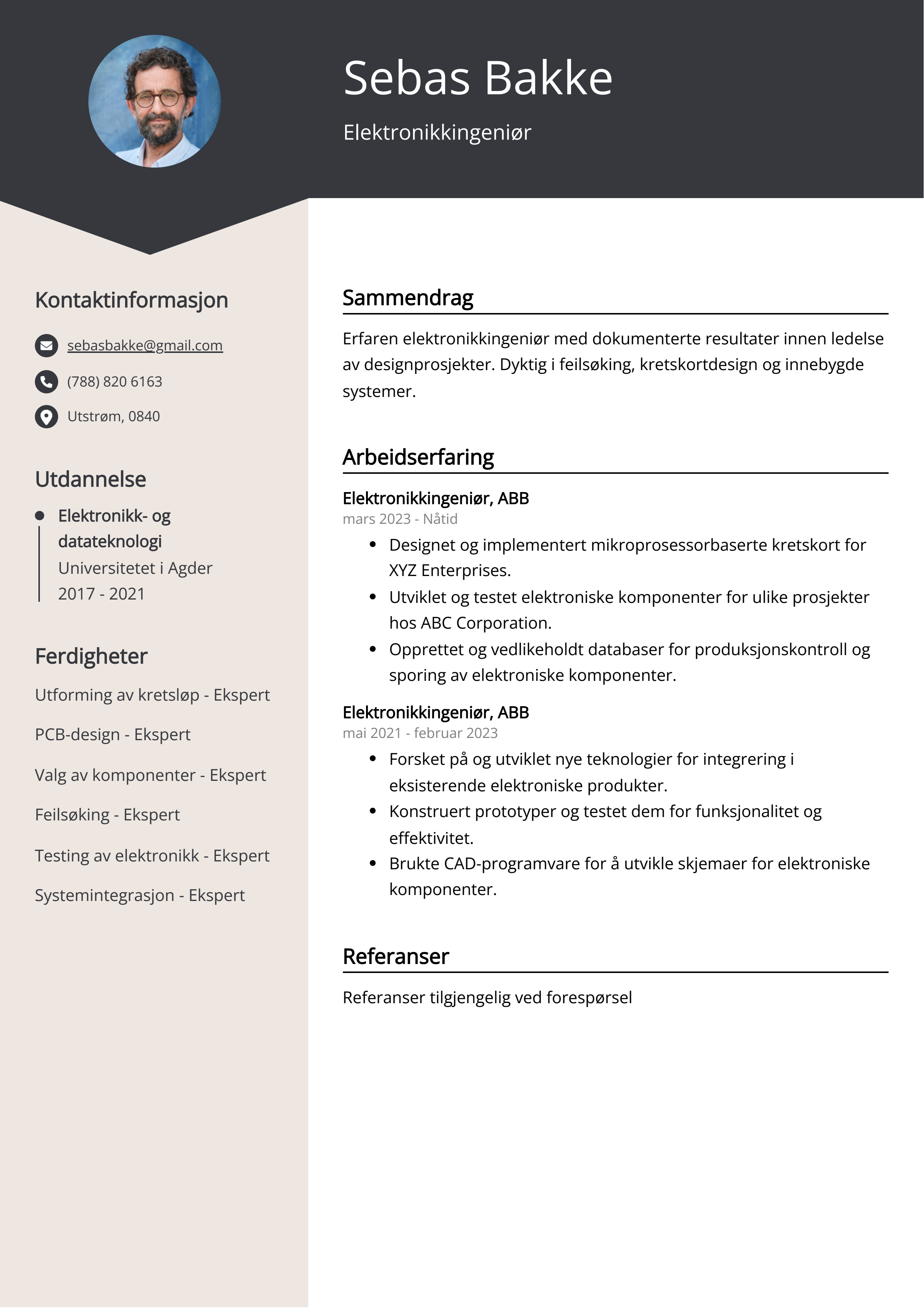 Elektronikkingeniør CV-eksempel