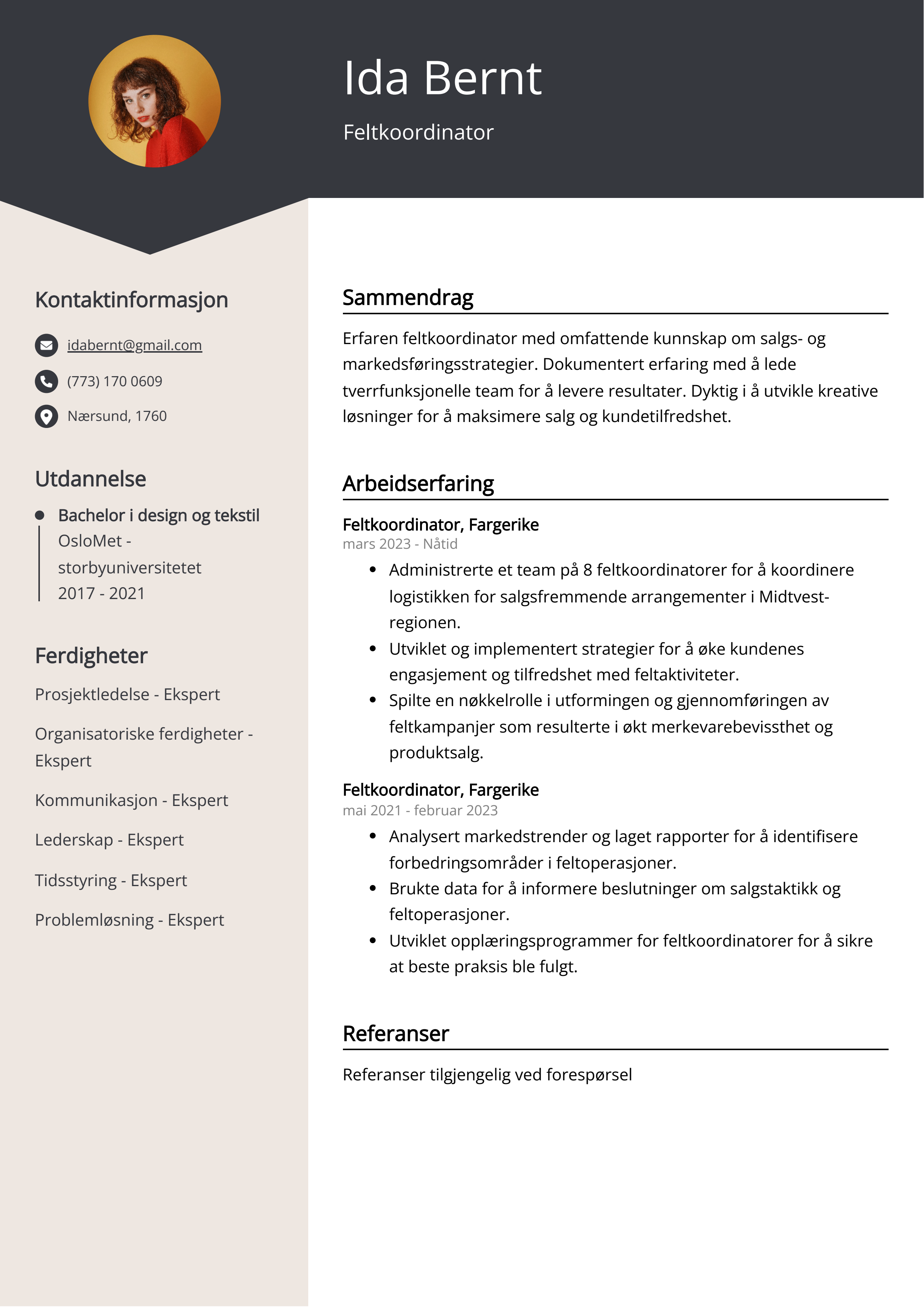 Eksempel på CV for Feltkoordinator