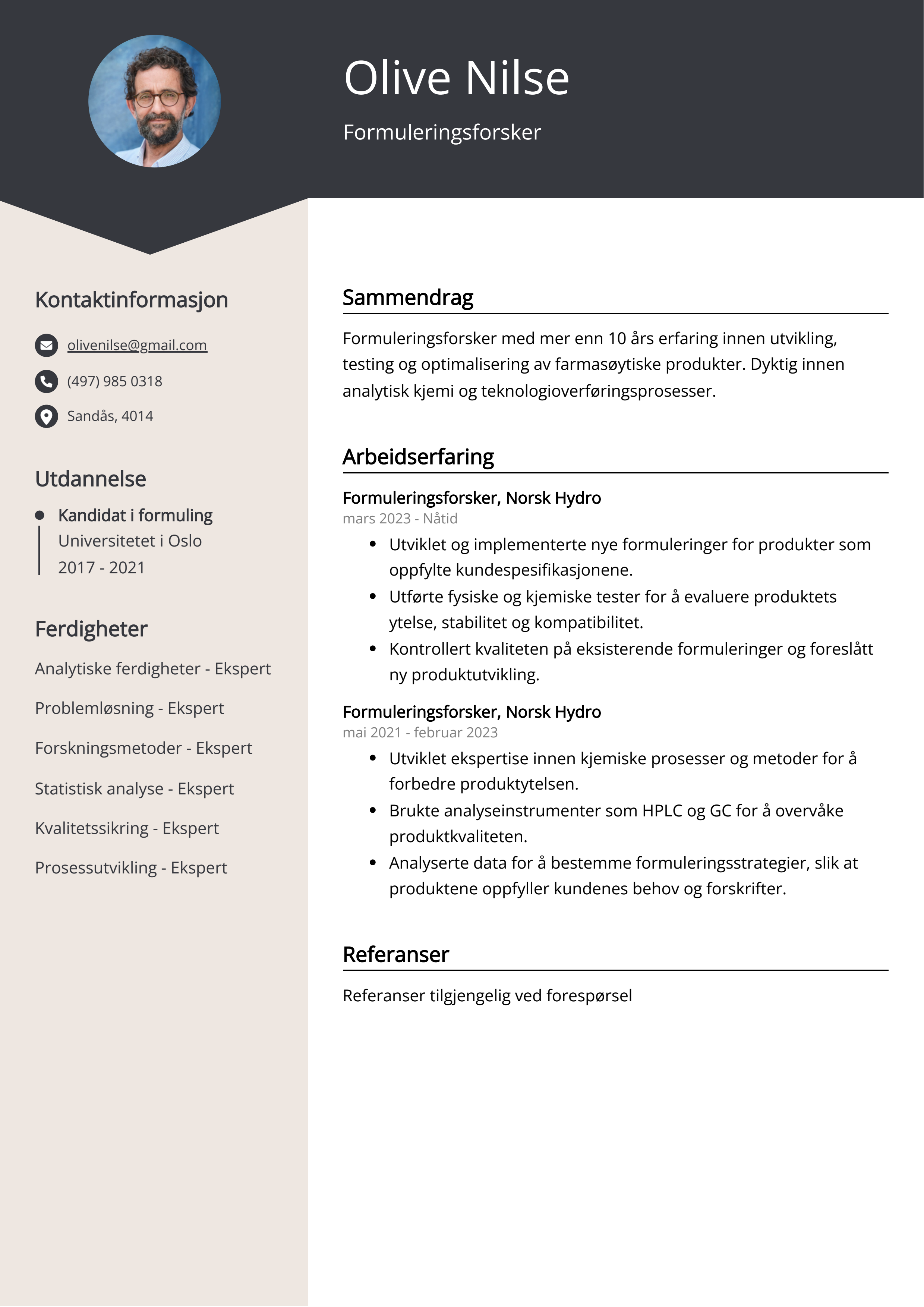 Formuleringsforsker CV Eksempel