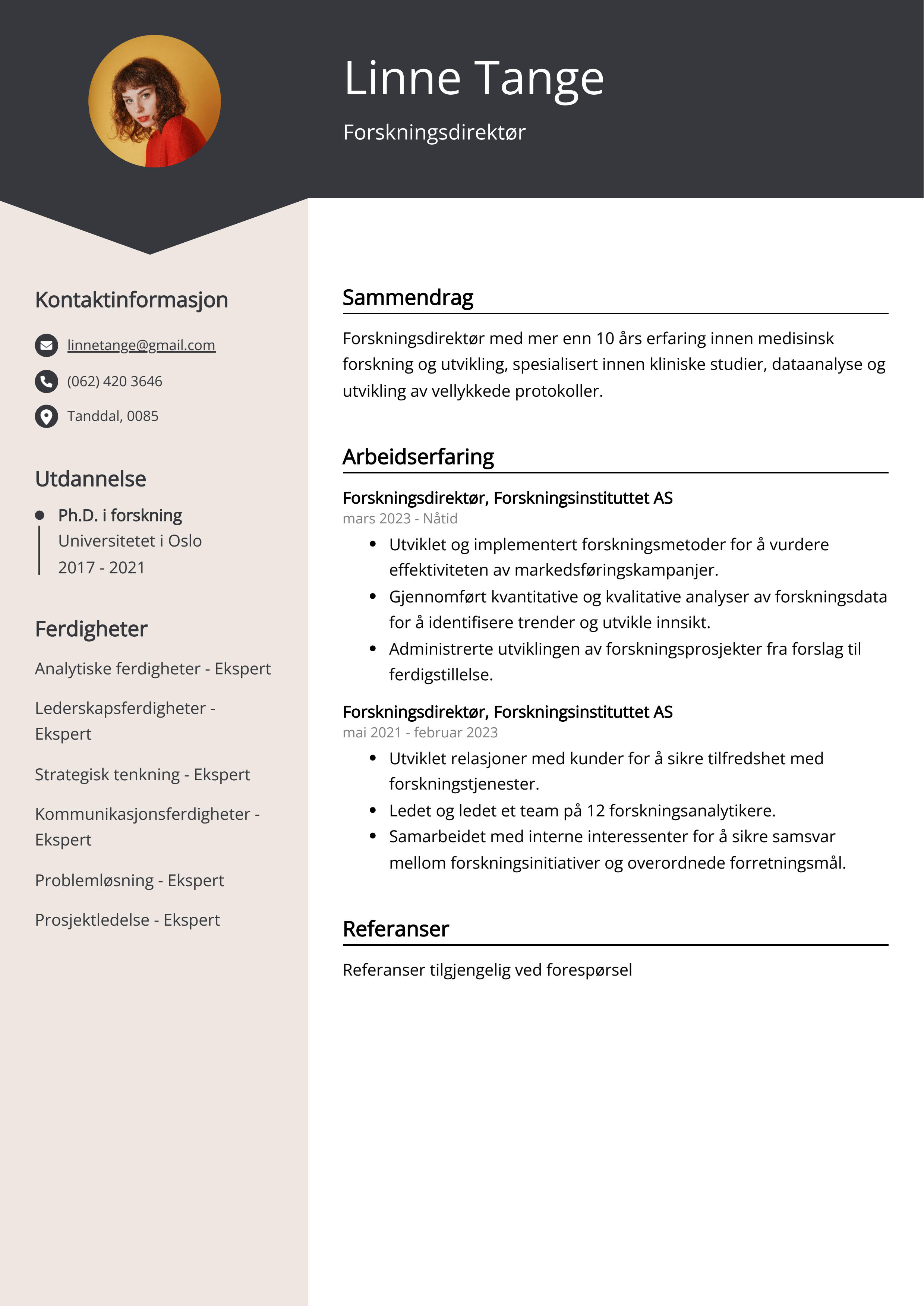 Forskningsdirektør CV Eksempel