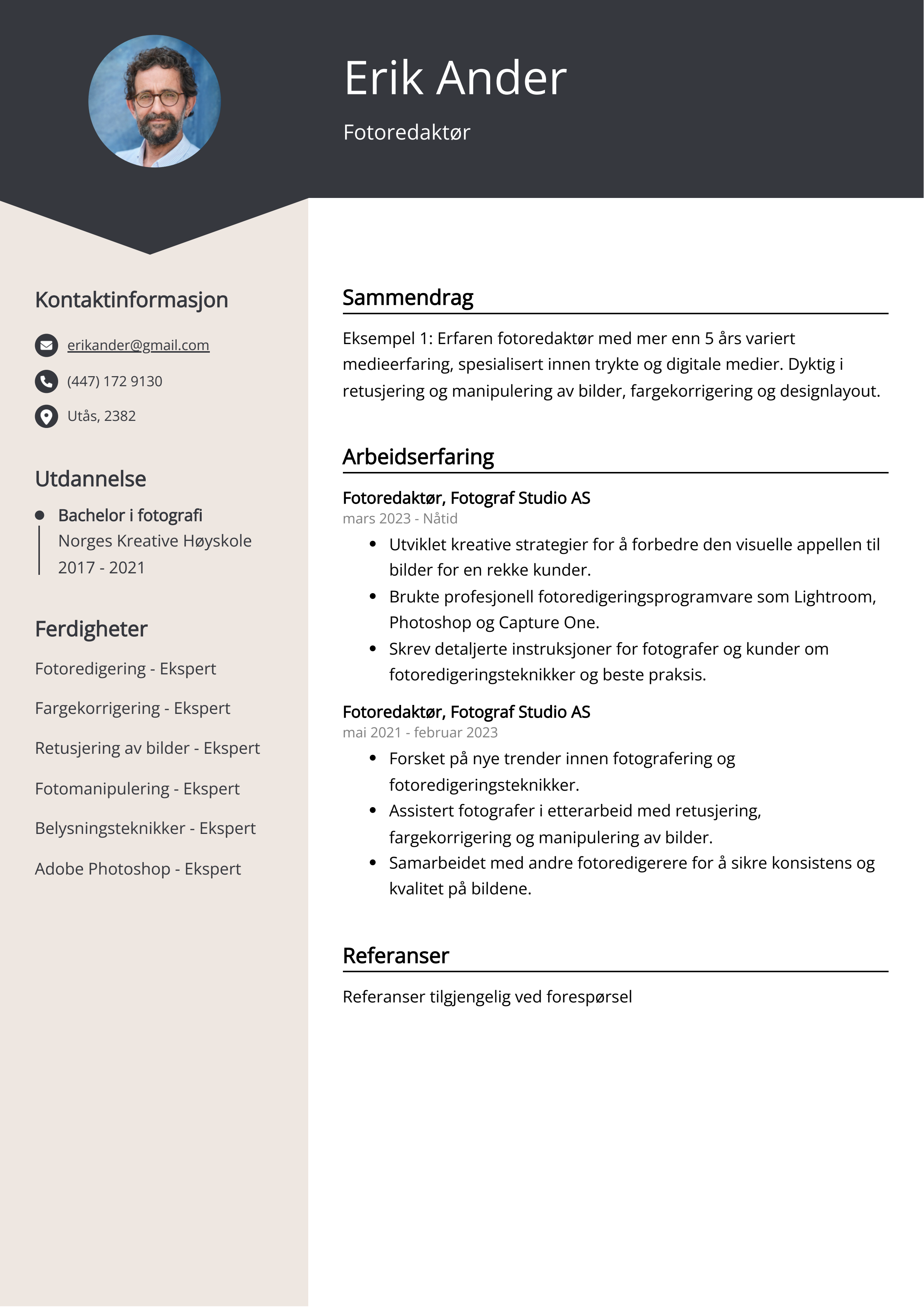 Fotoredaktør CV Eksempel