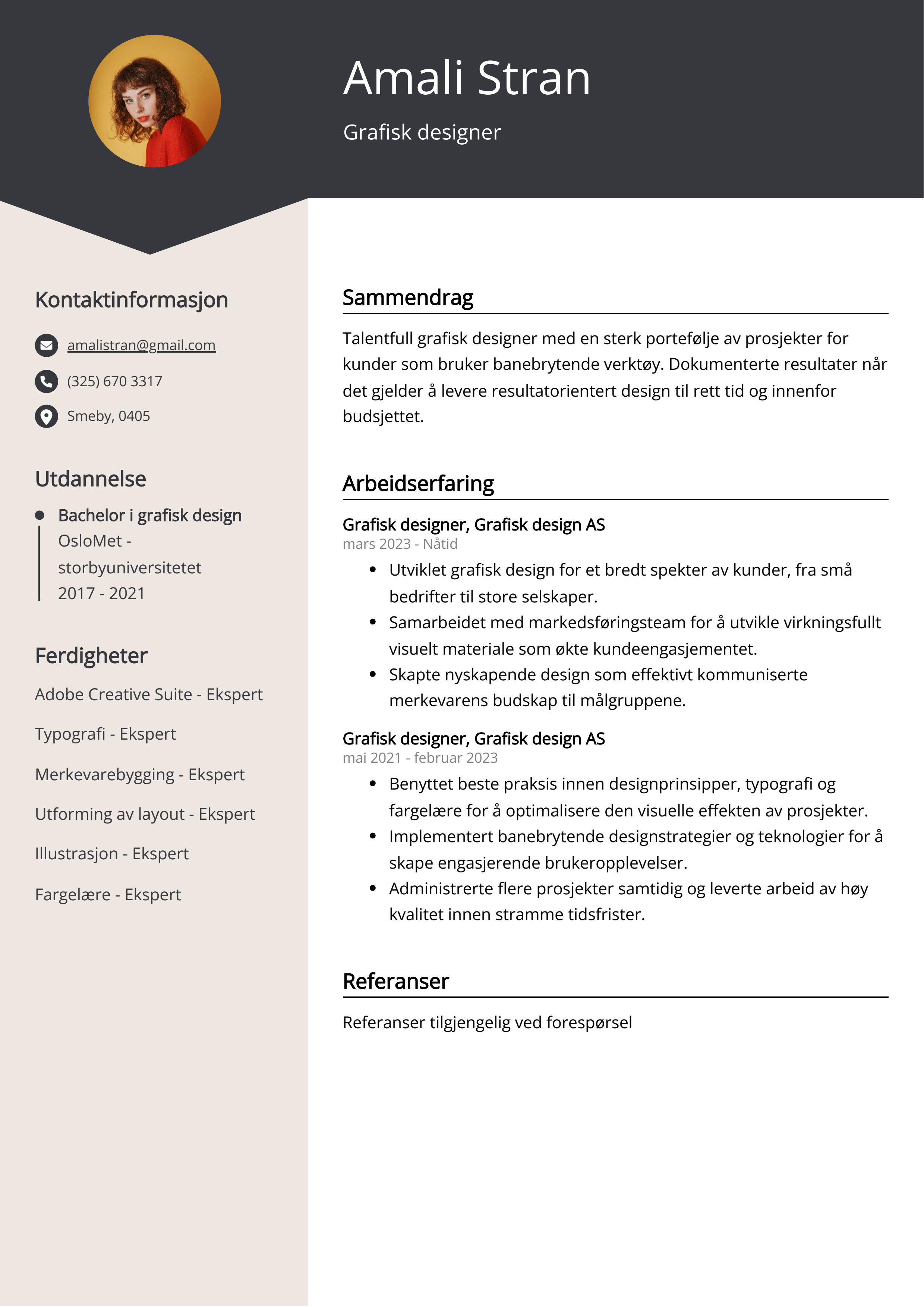 Eksempel på CV for grafisk designer