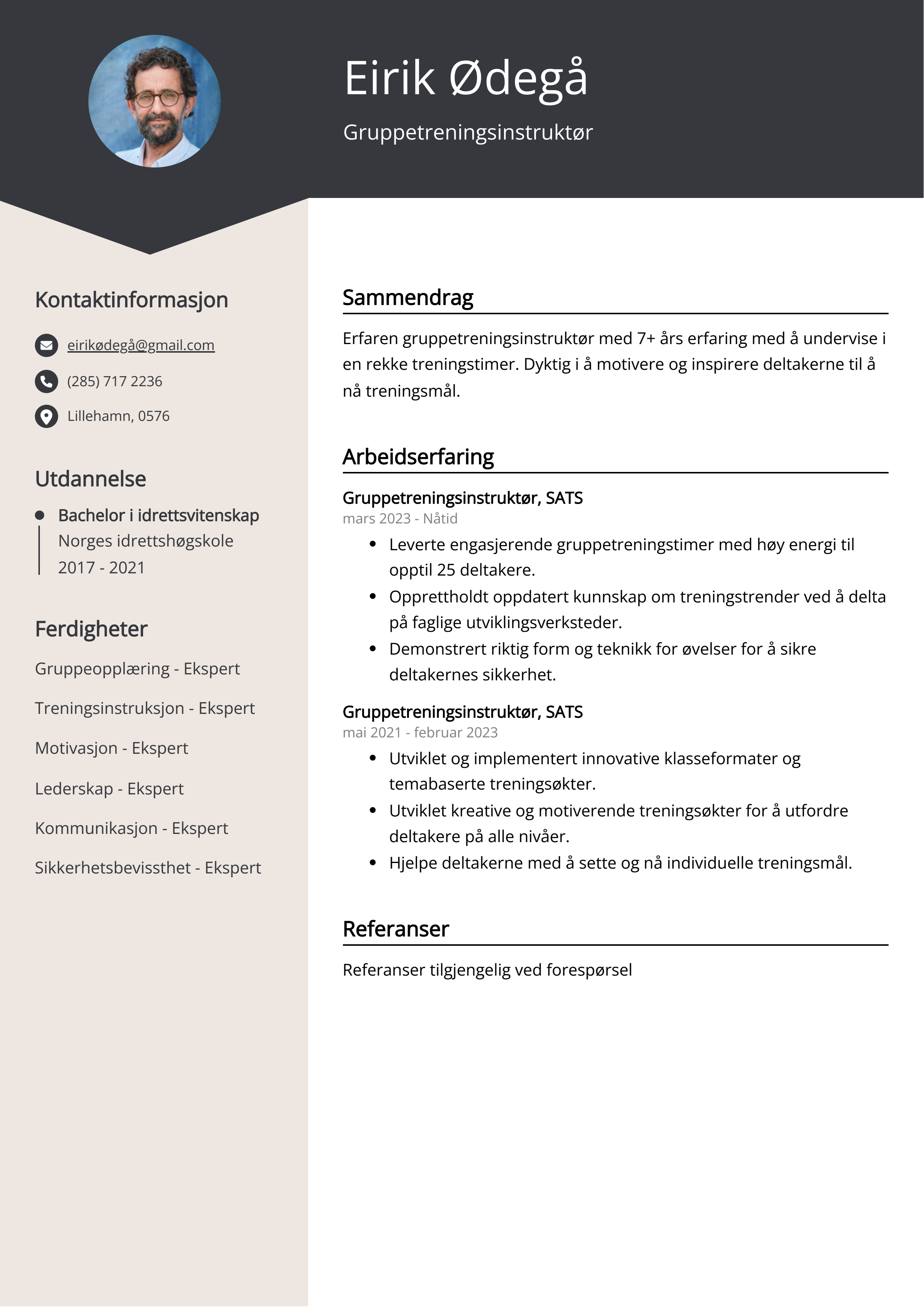 Gruppetreningsinstruktør CV Eksempel