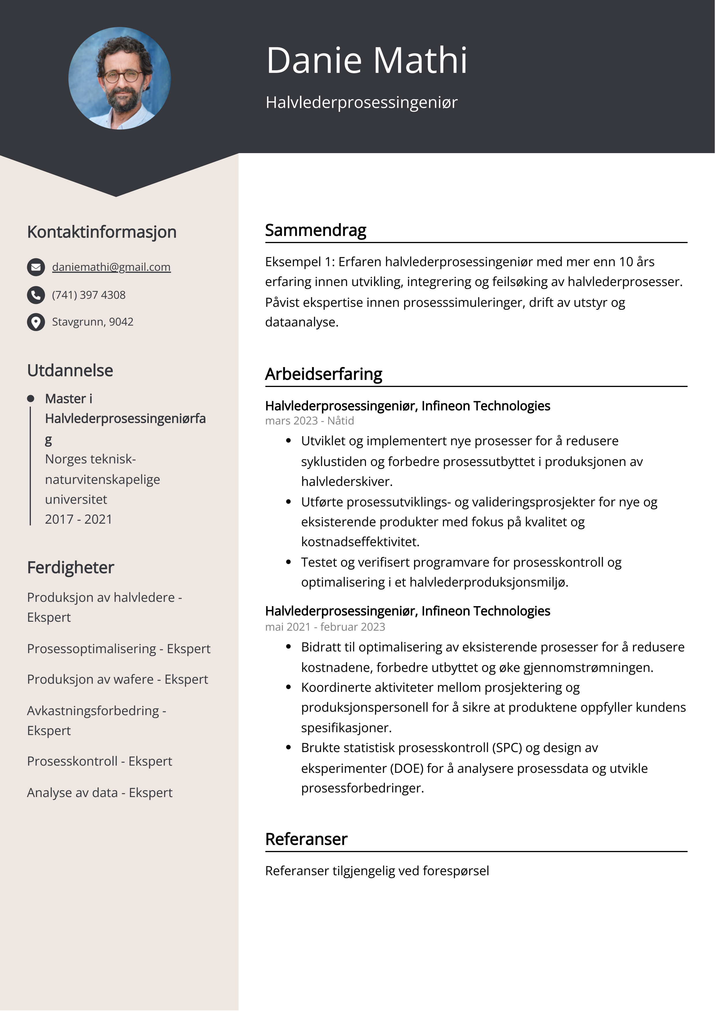 Halvlederprosessingeniør CV Eksempel