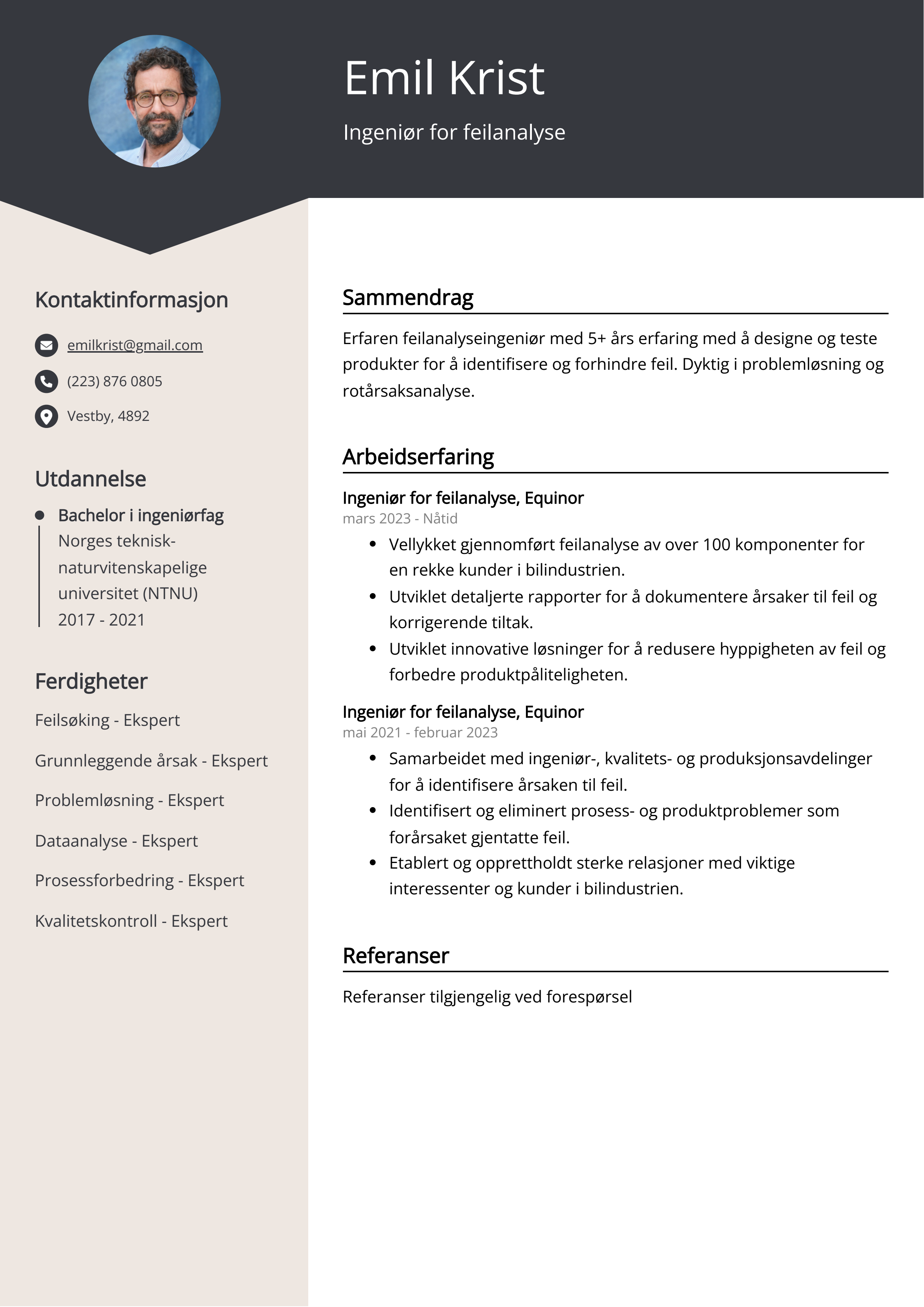 Ingeniør for feilanalyse CV Eksempel