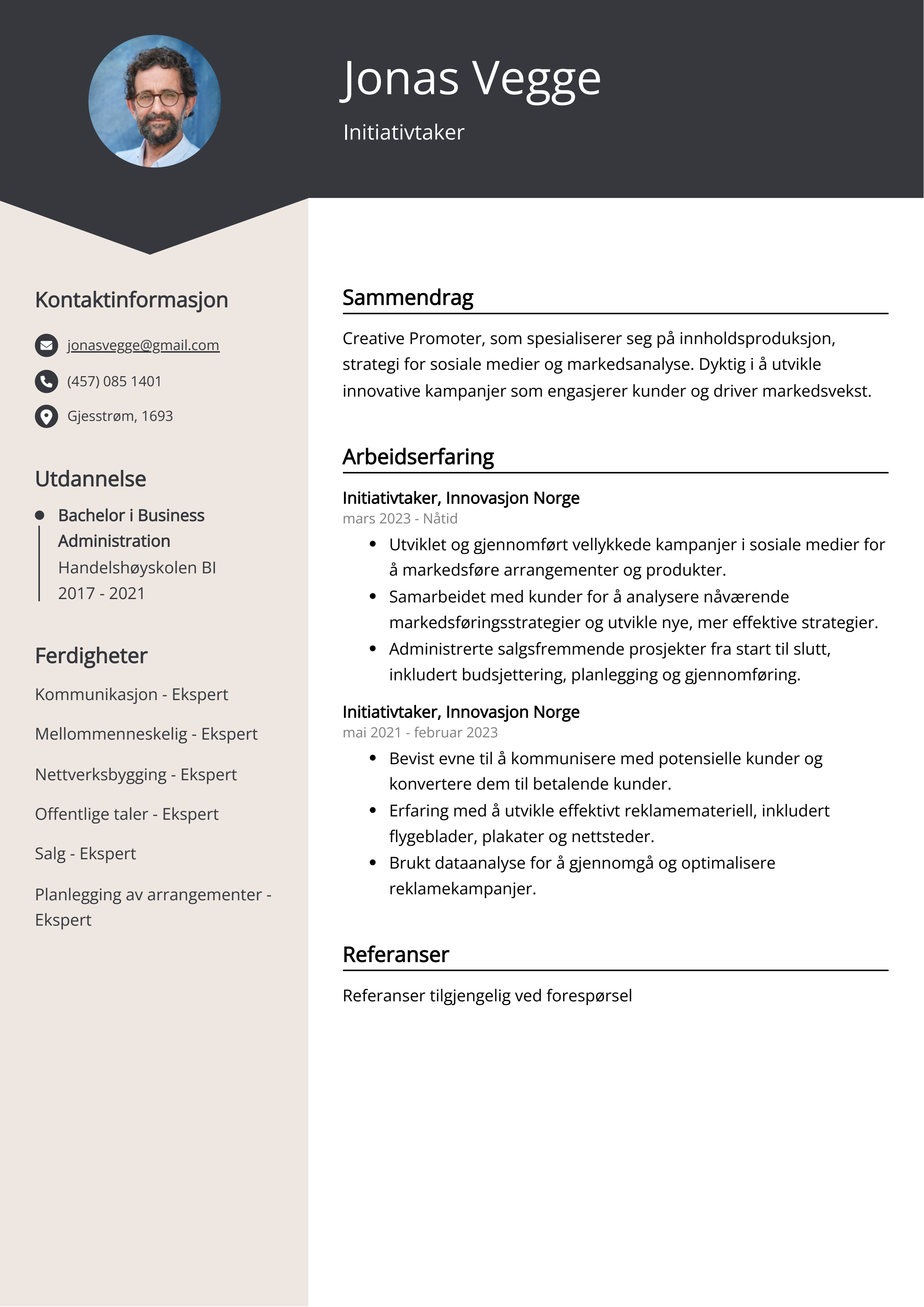 Initiativtaker CV-eksempel