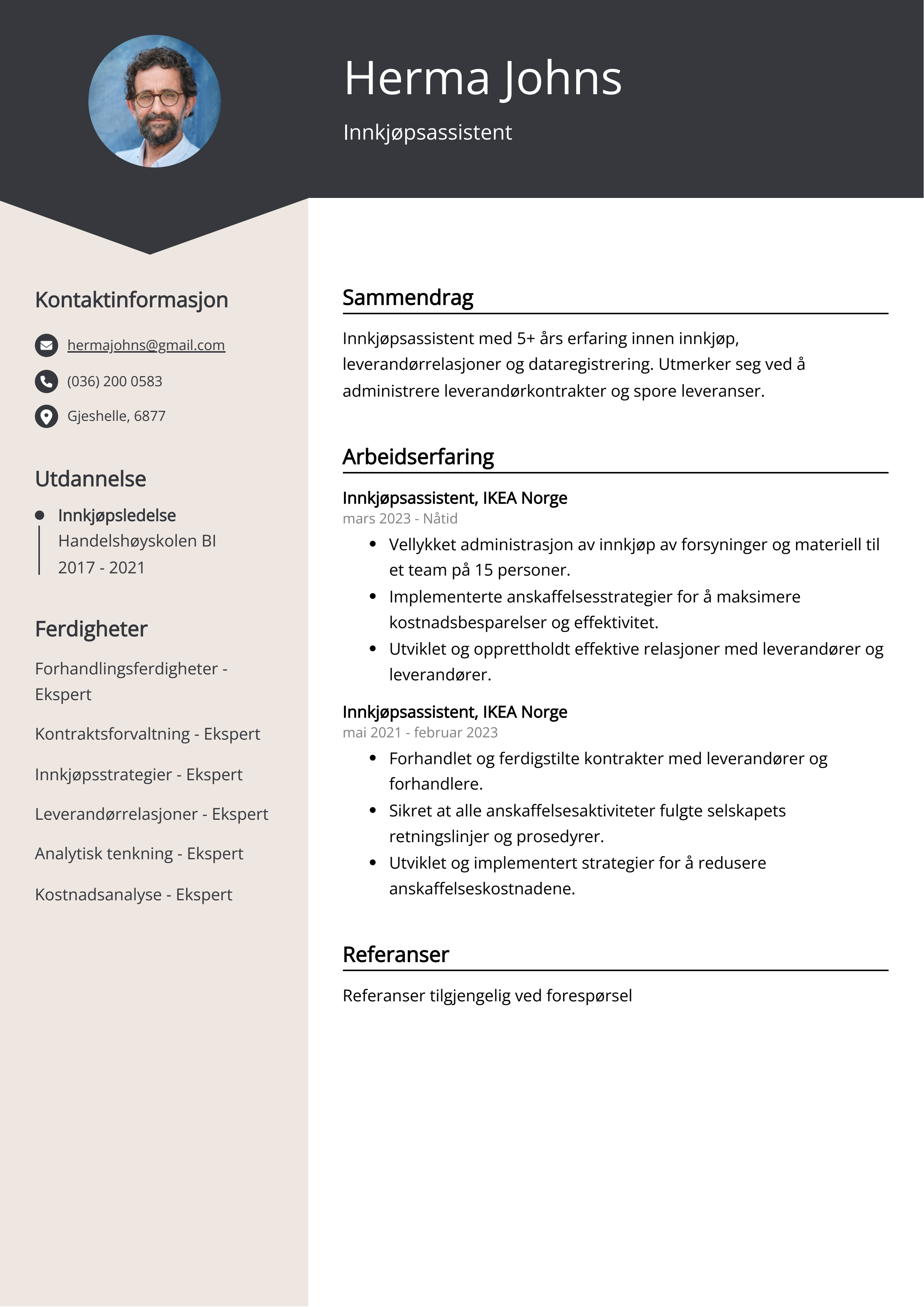 Innkjøpsassistent CV Eksempel