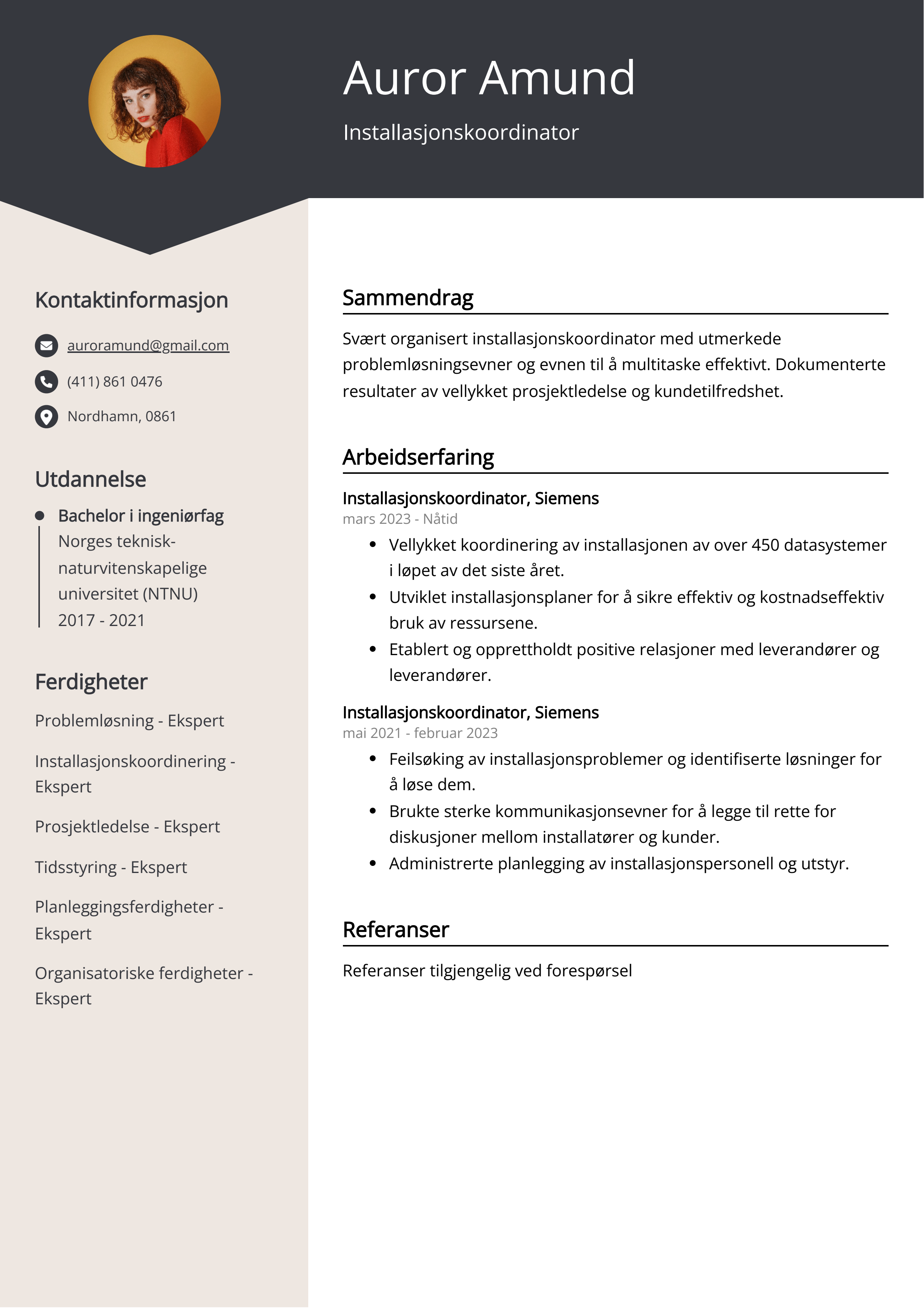 Installasjonskoordinator CV Eksempel