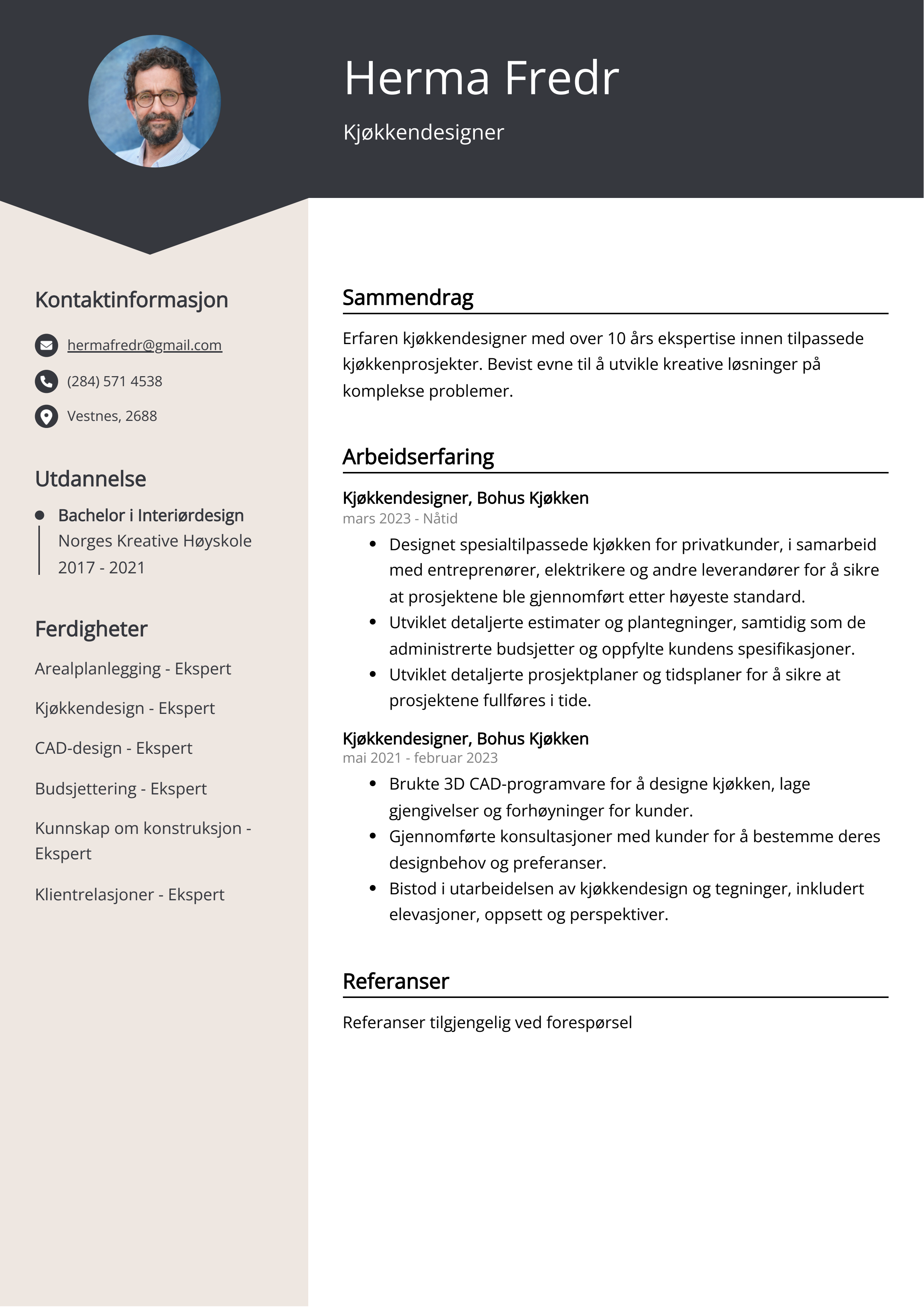 Kjøkkendesigner CV Eksempel