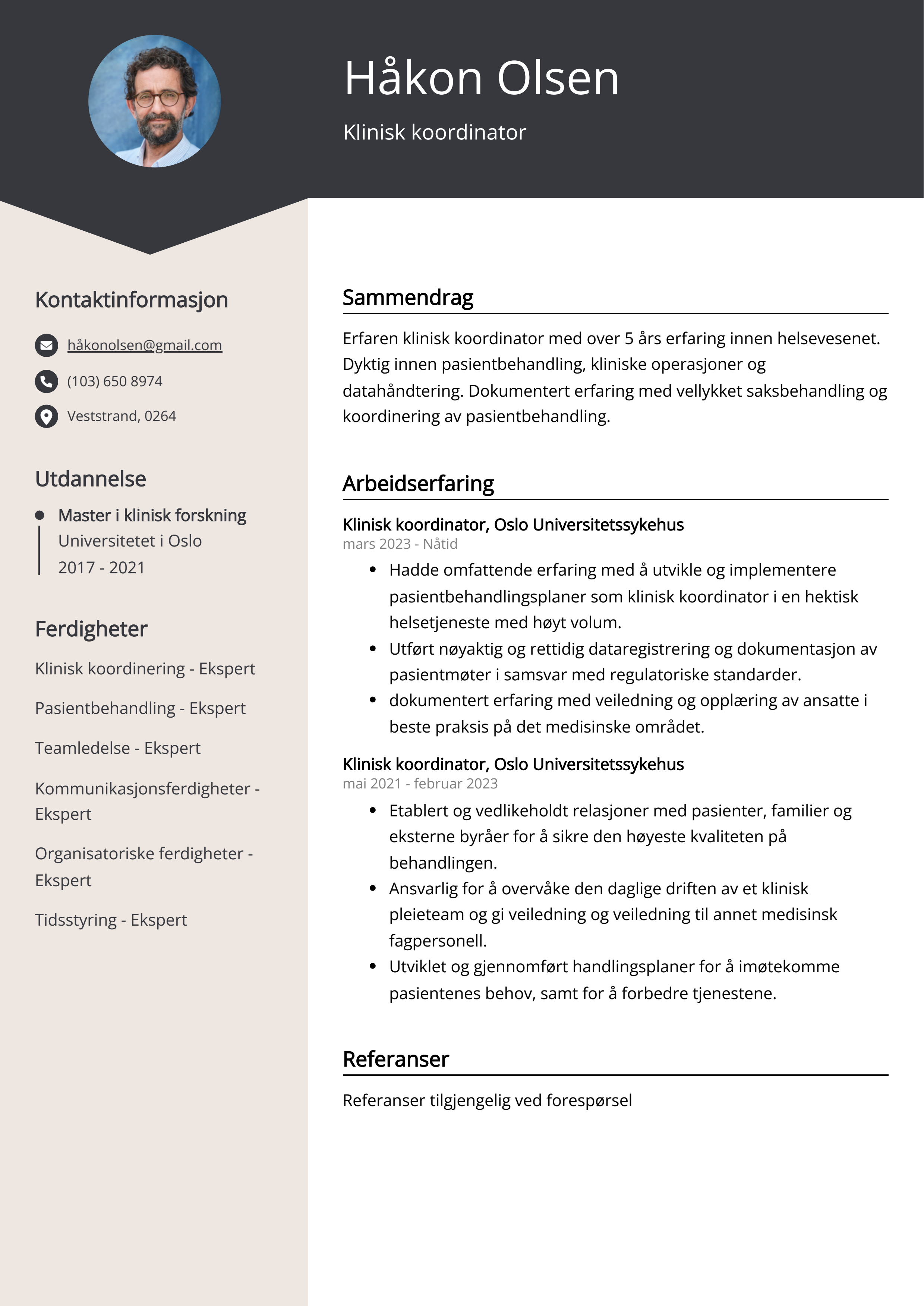 Klinisk koordinator CV-eksempel