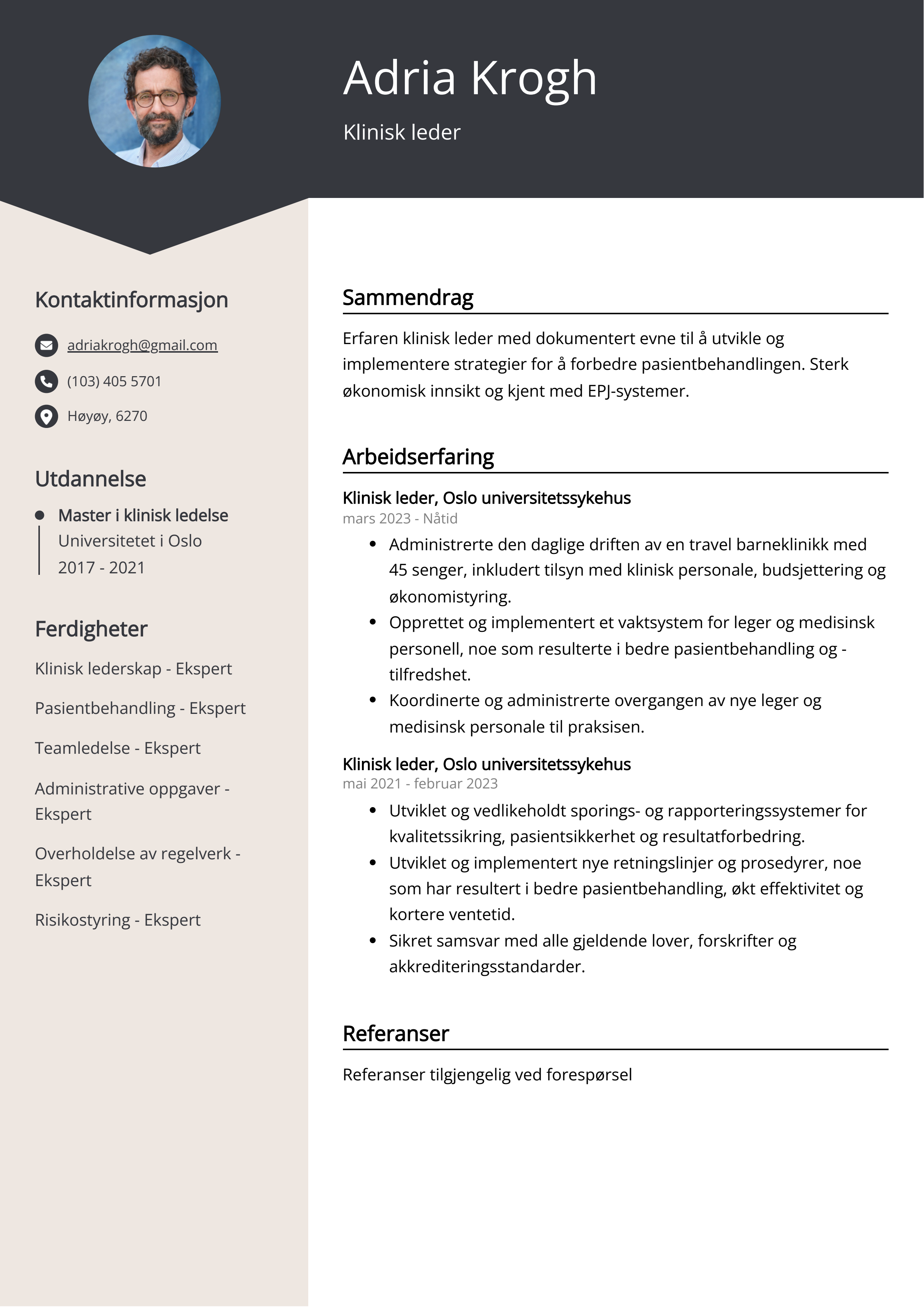 Klinisk leder CV Eksempel