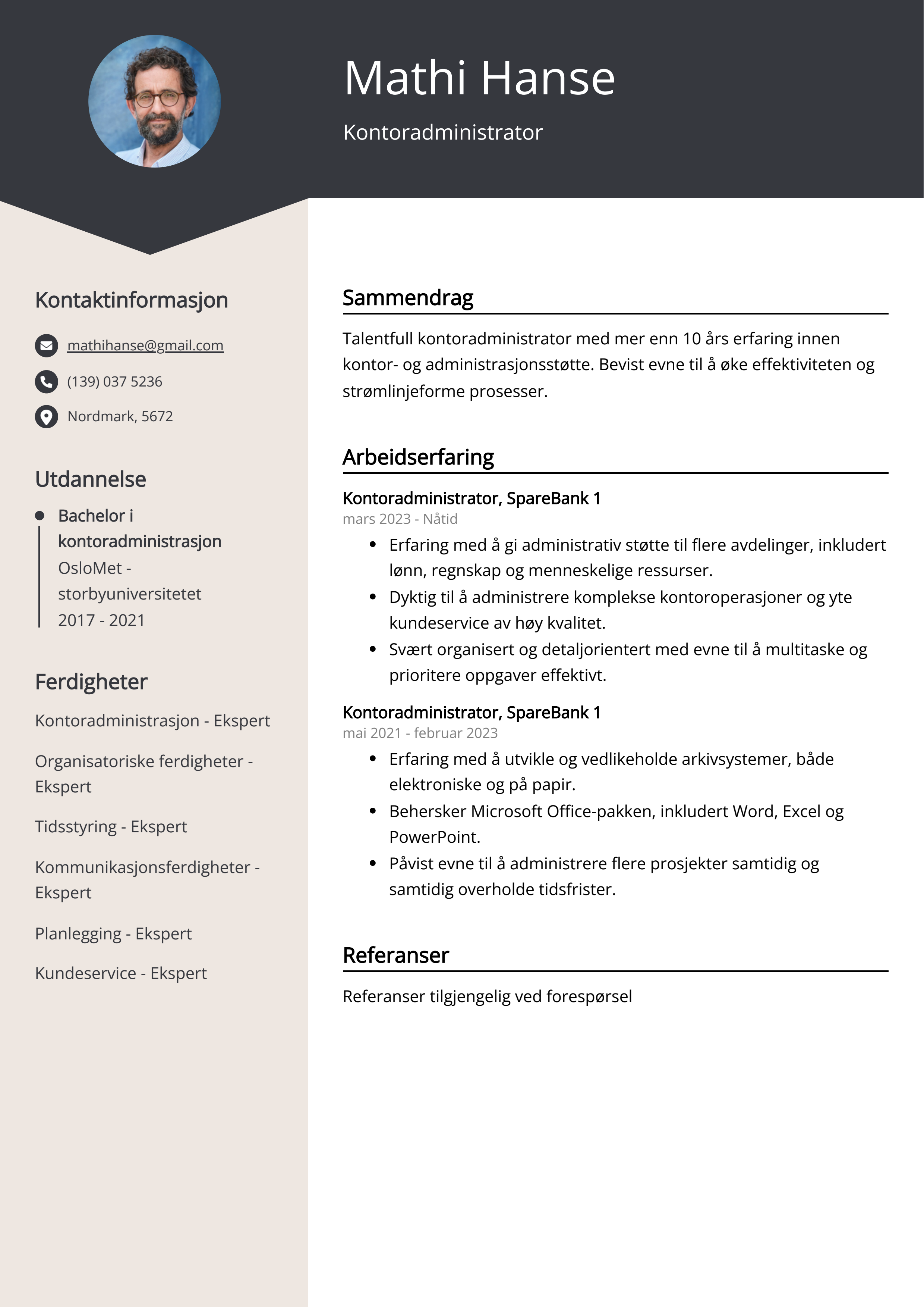 Eksempel på CV for kontoradministrator