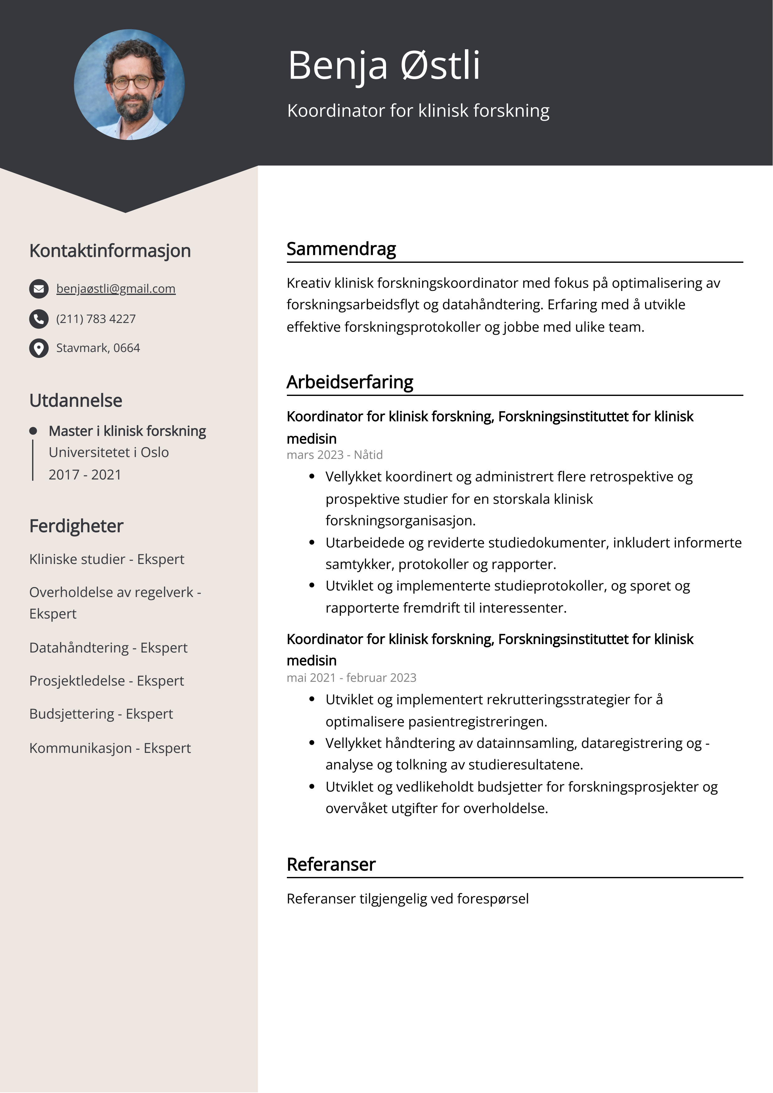 Koordinator for klinisk forskning CV-eksempel