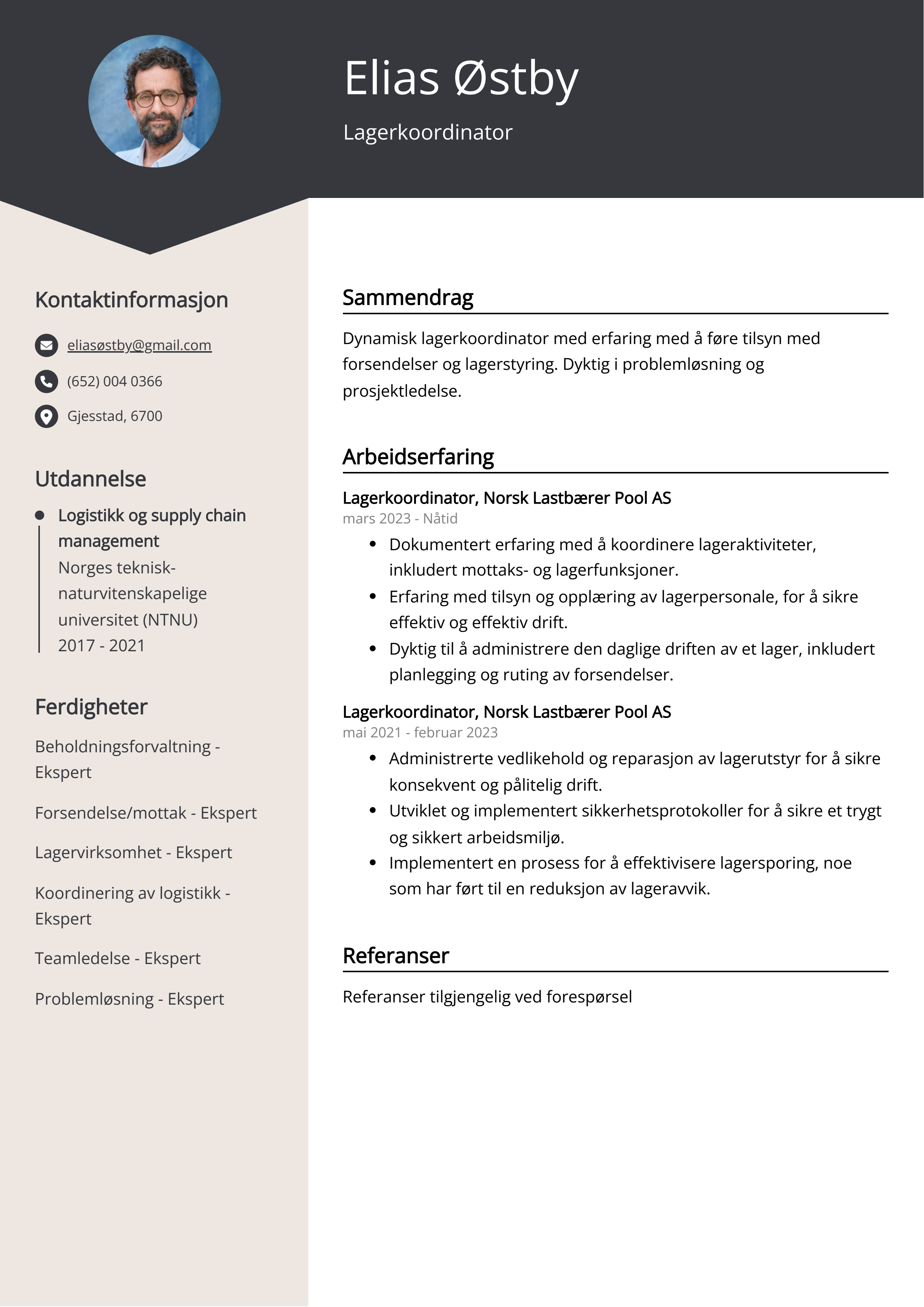 Eksempel på CV for lagerkoordinator