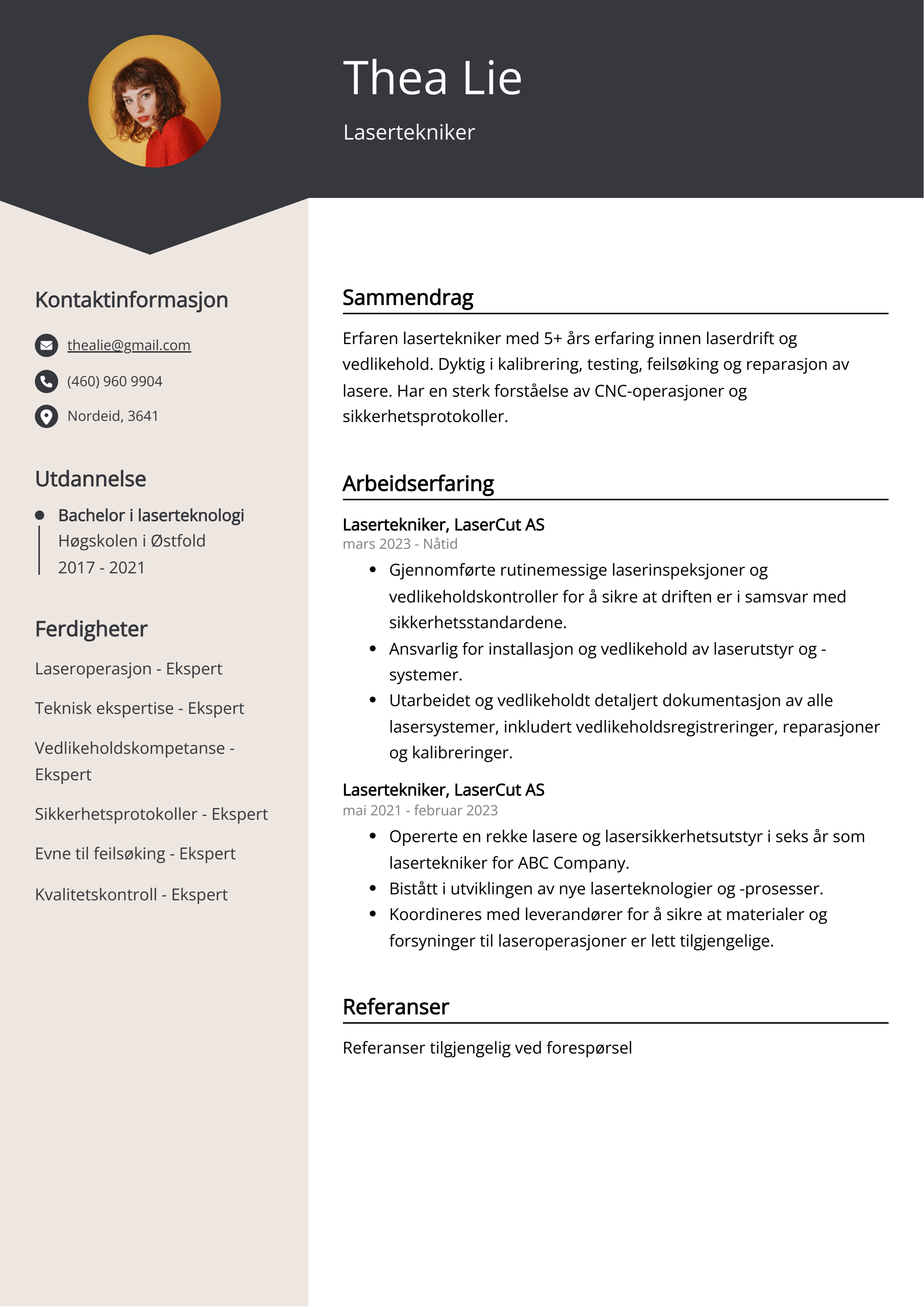 Eksempel på CV for lasertekniker