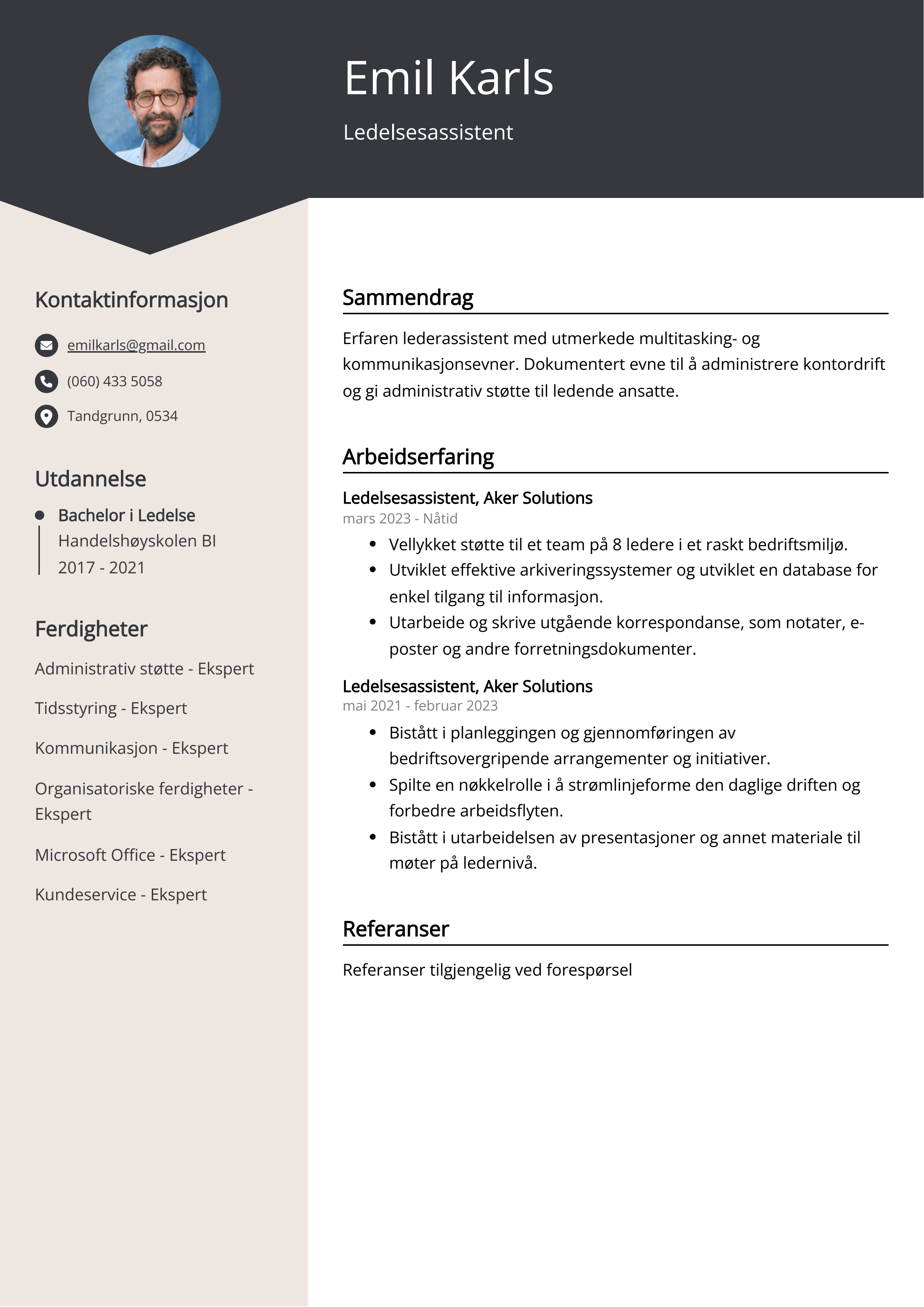 Eksempel på CV for Ledelsesassistent