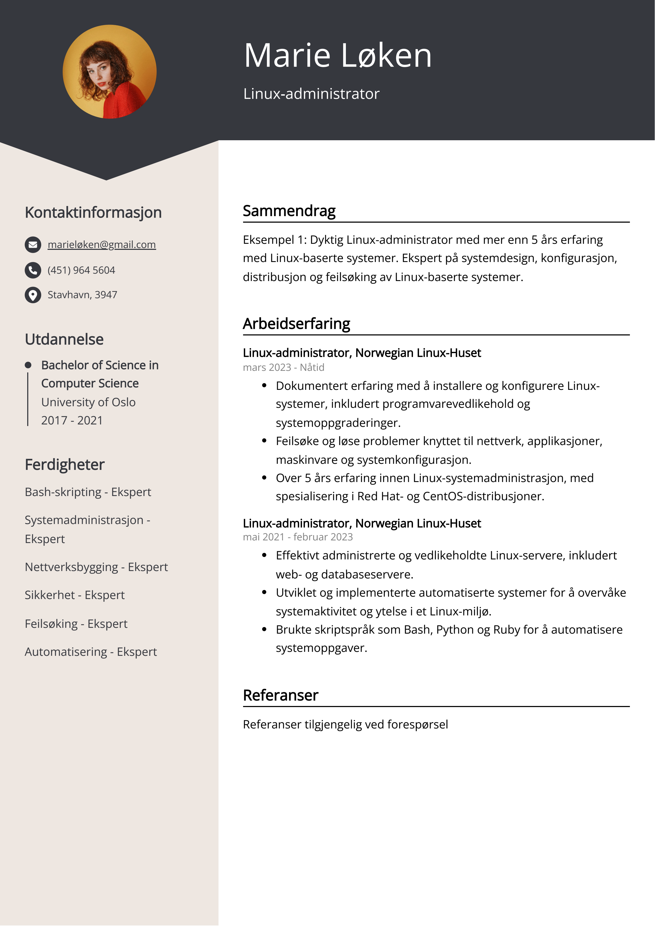 Eksempel på CV for Linux-administrator