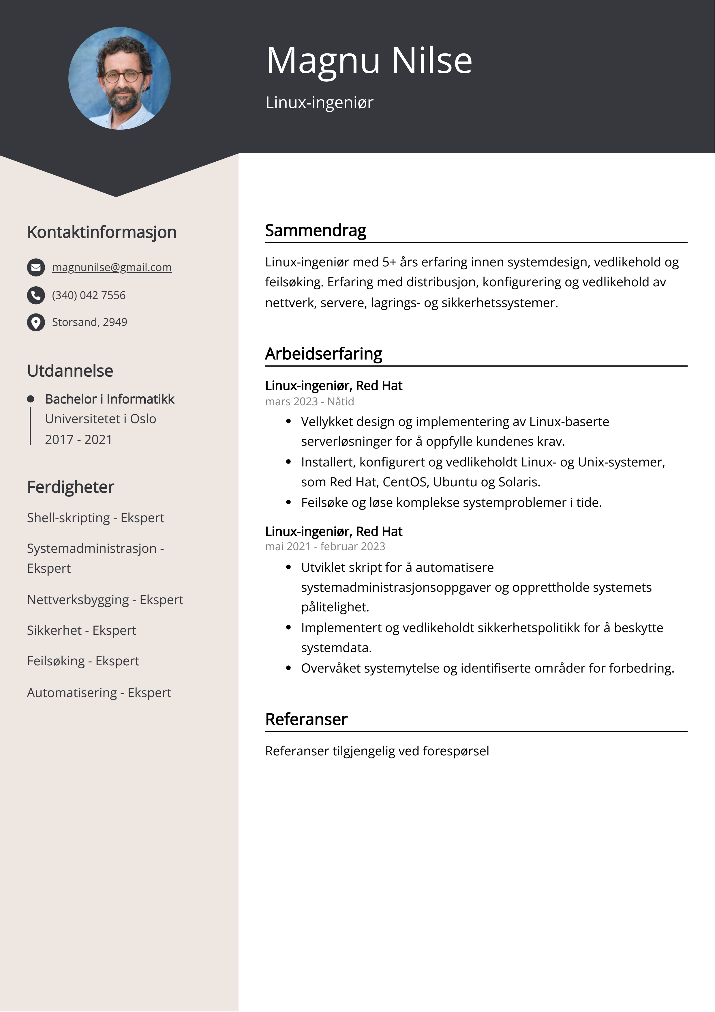 Eksempel på CV for Linux-ingeniør