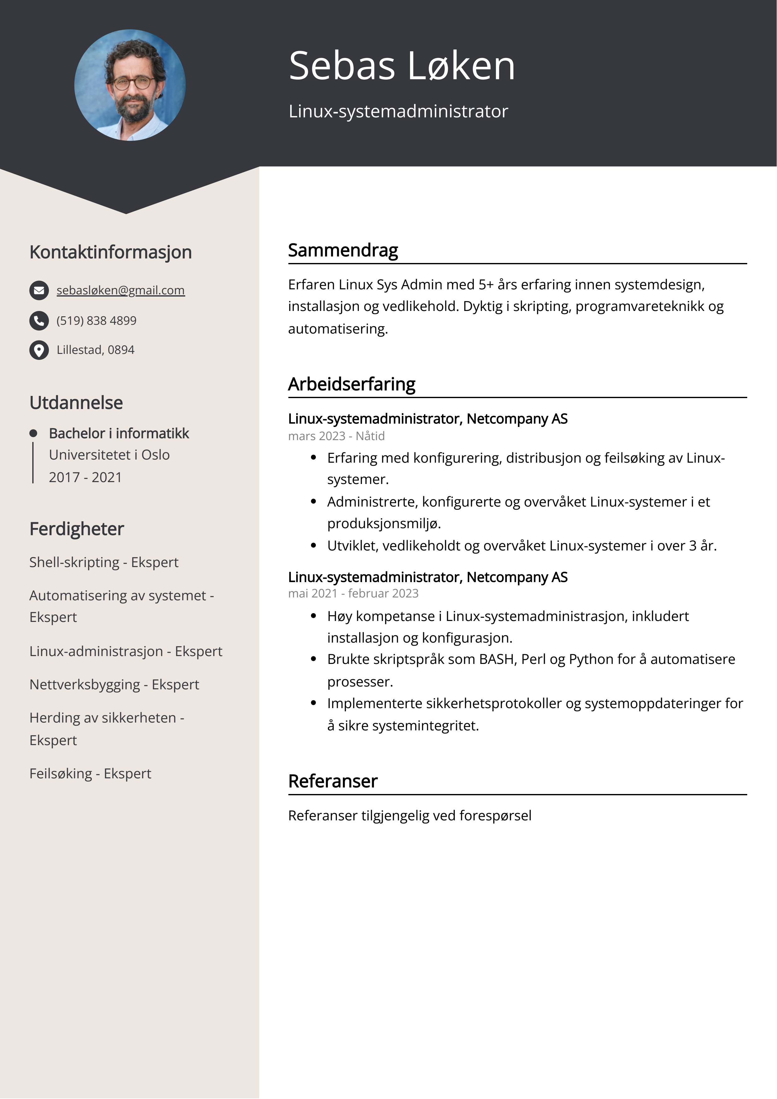 Eksempel på CV for Linux-systemadministrator