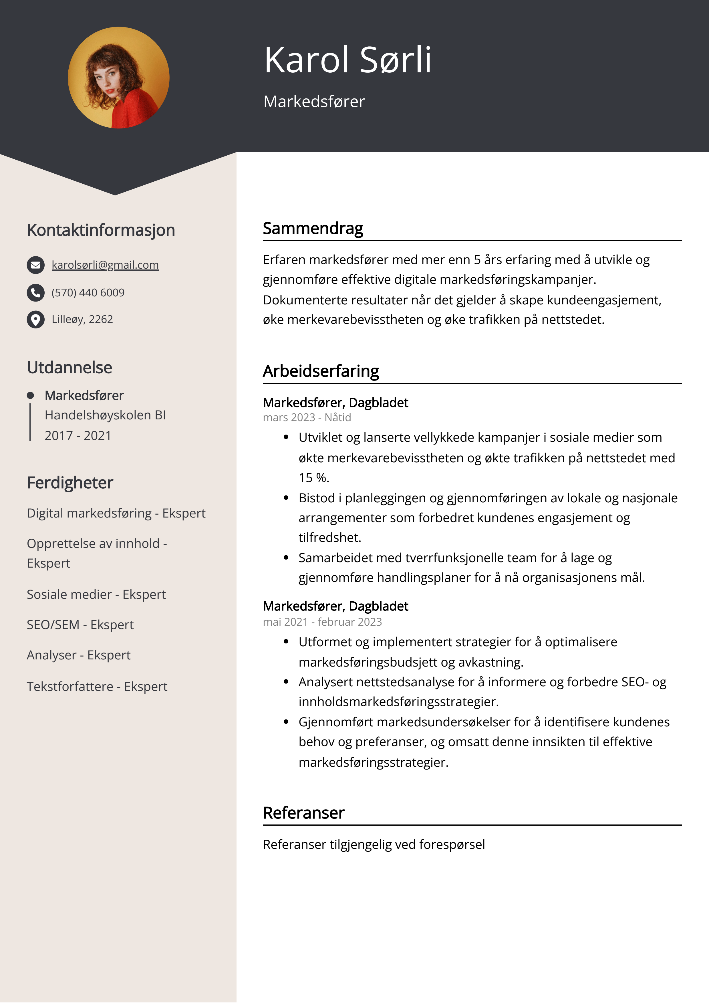 Markedsfører CV Eksempel