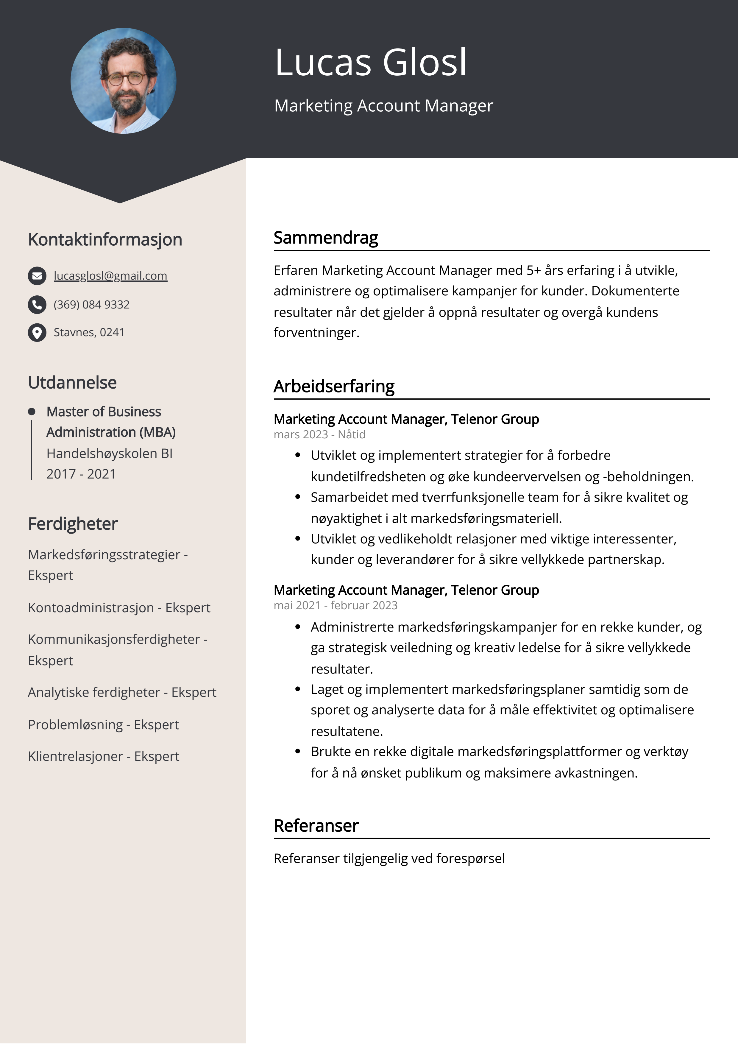 Marketing Account Manager Eksempel på CV