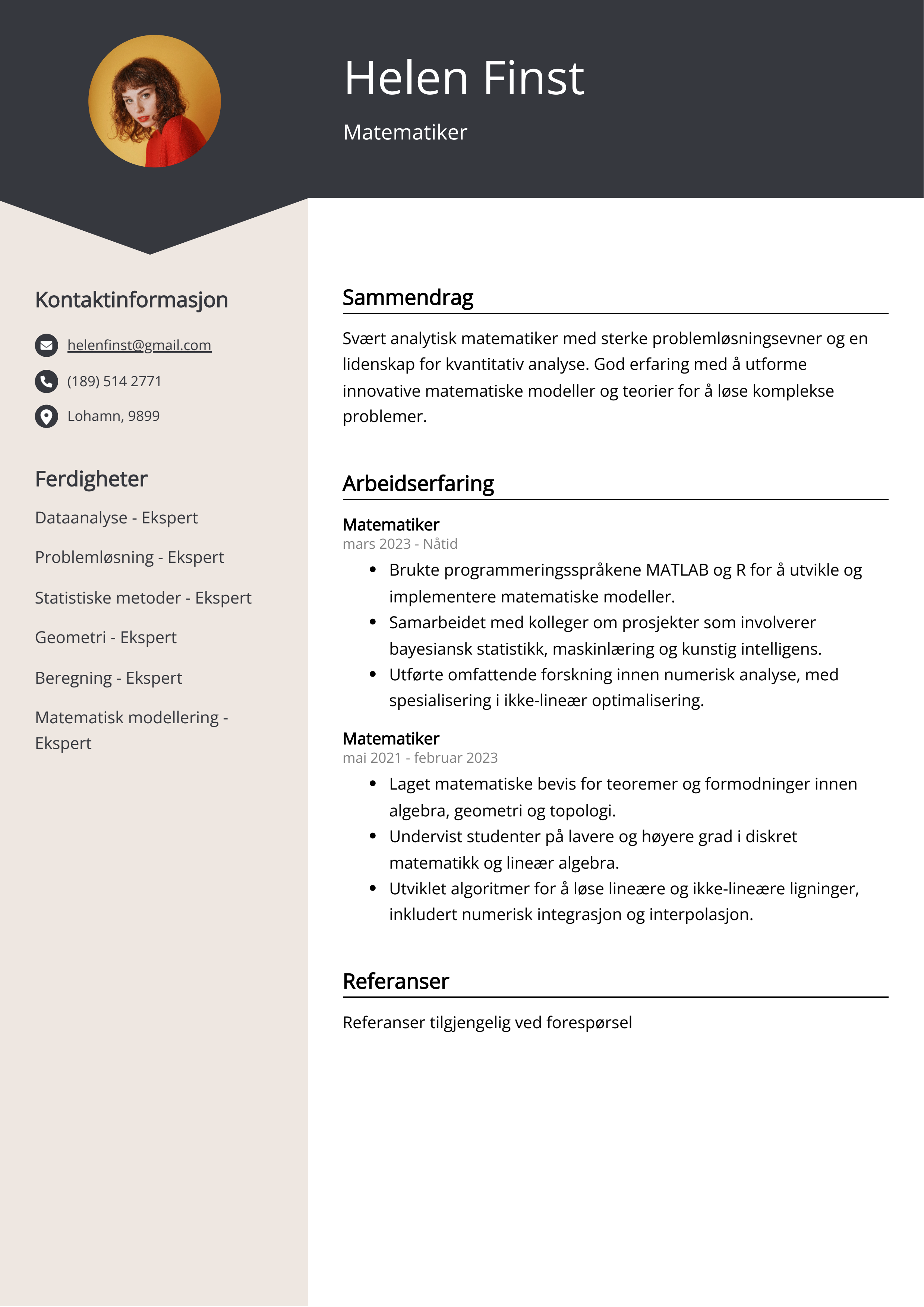 Matematiker CV-eksempel