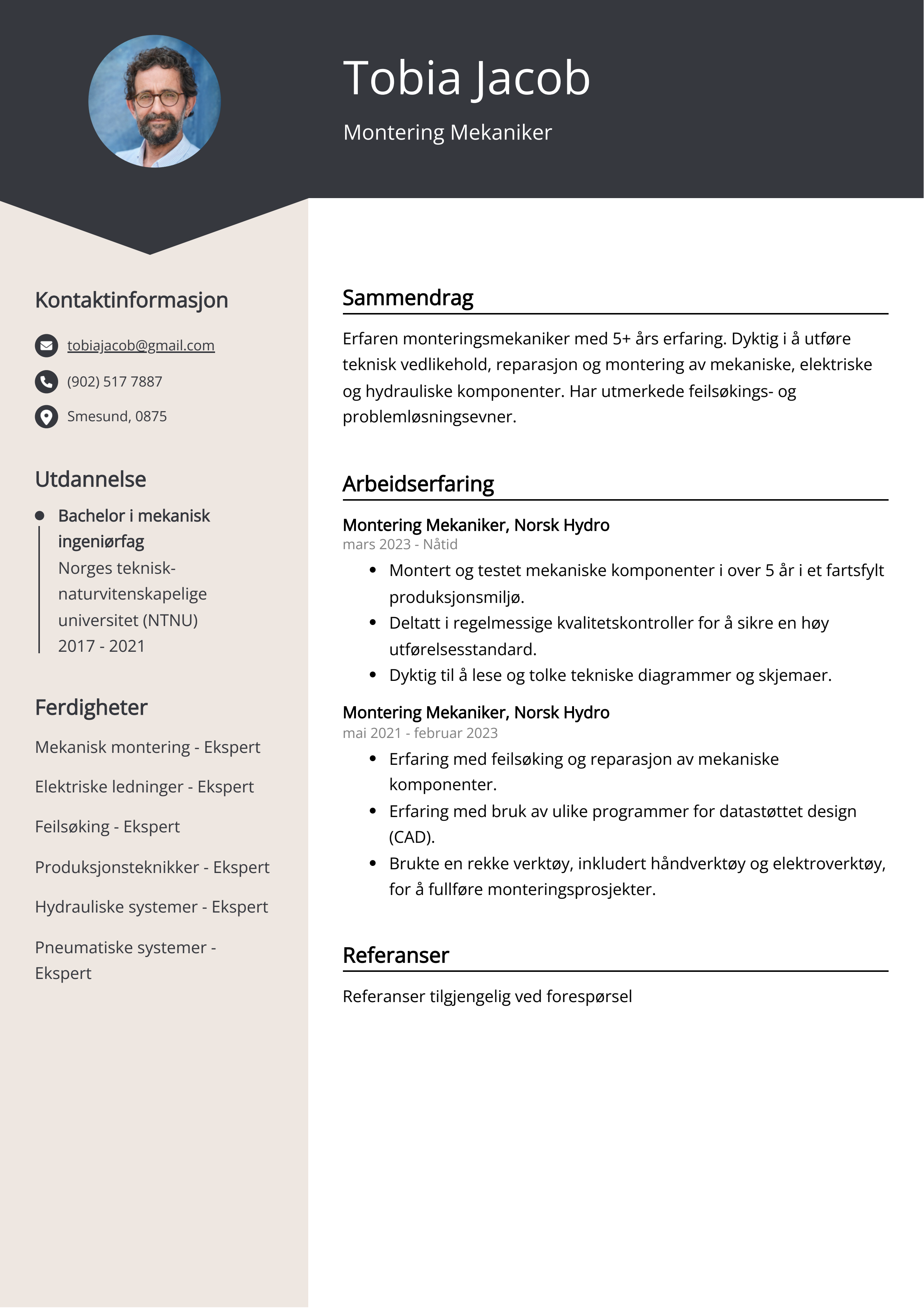 Montering Mekaniker CV Eksempel