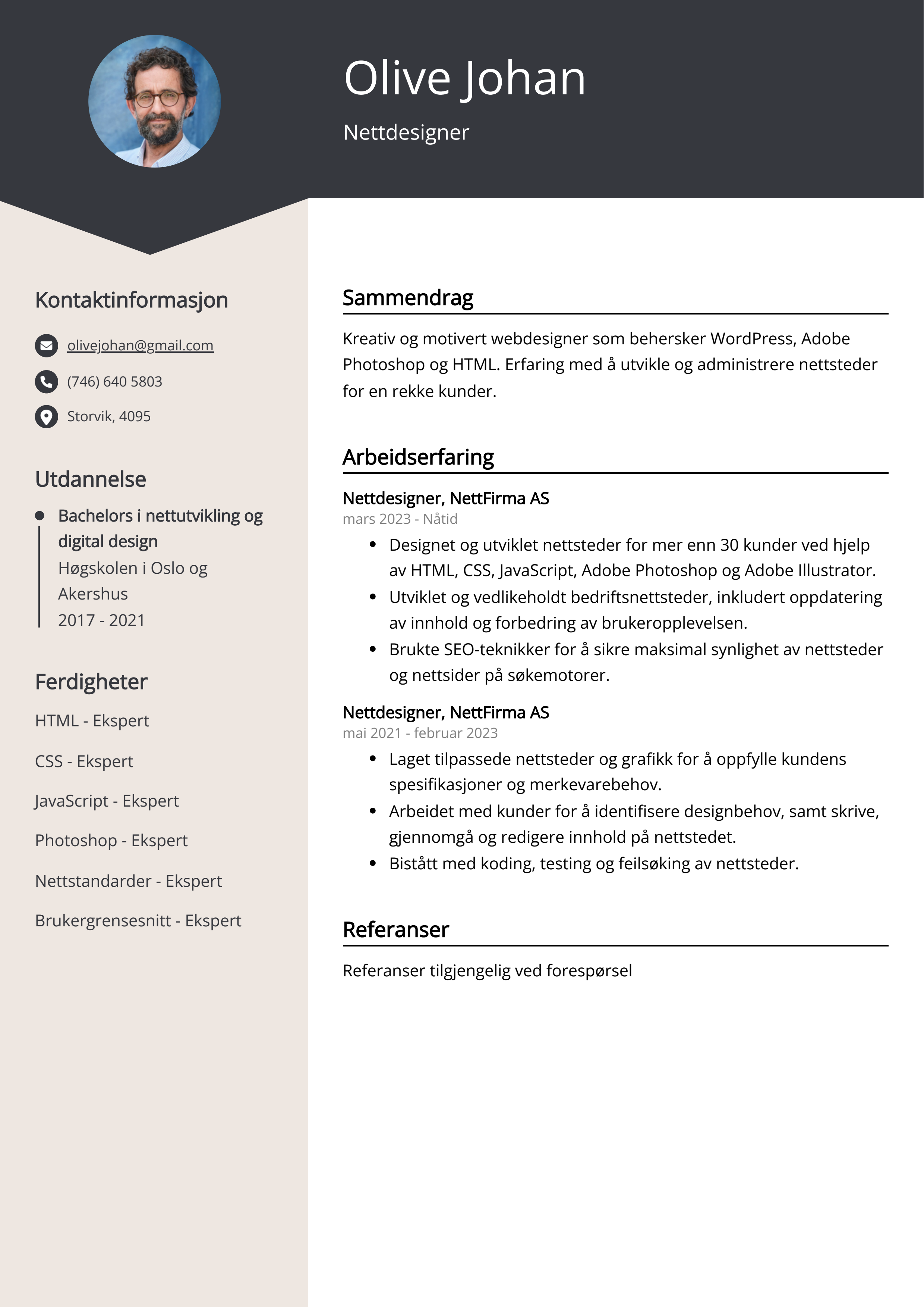 Eksempel på CV for nettdesigner