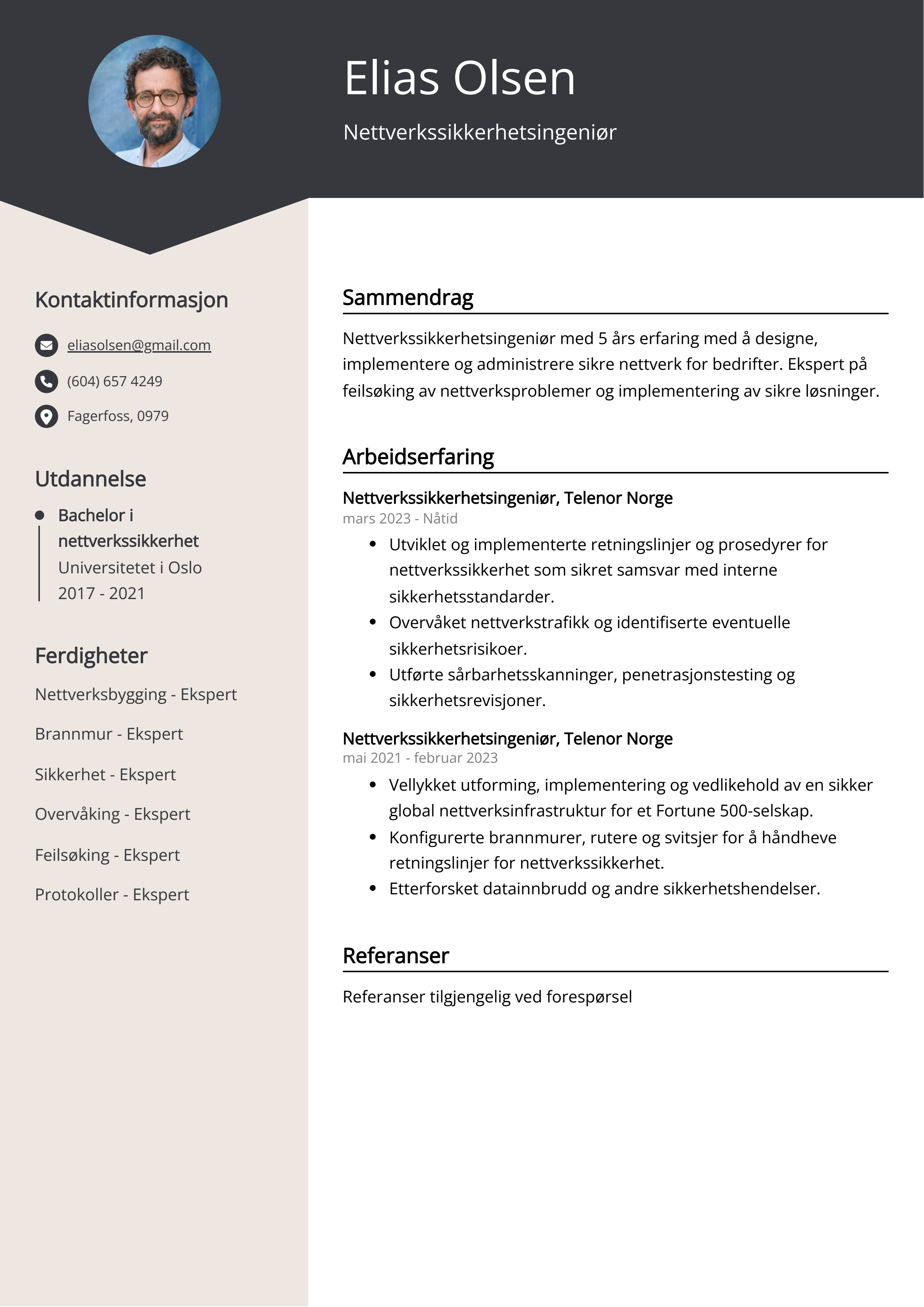 Nettverkssikkerhetsingeniør CV-eksempel