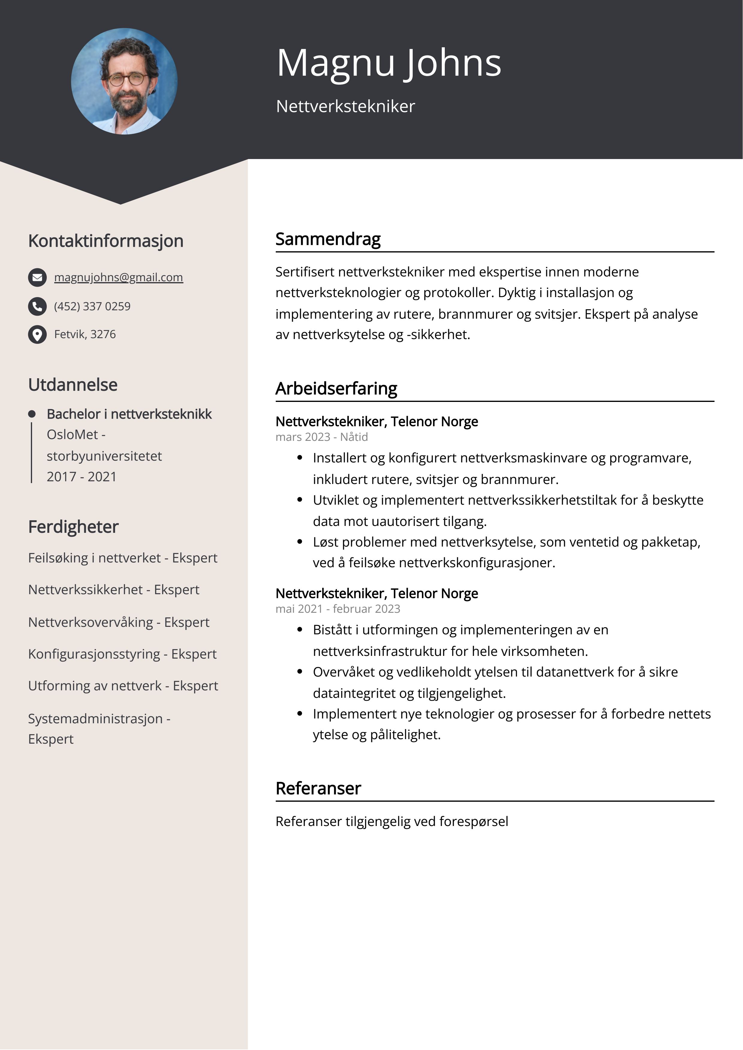 Nettverkstekniker CV Eksempel