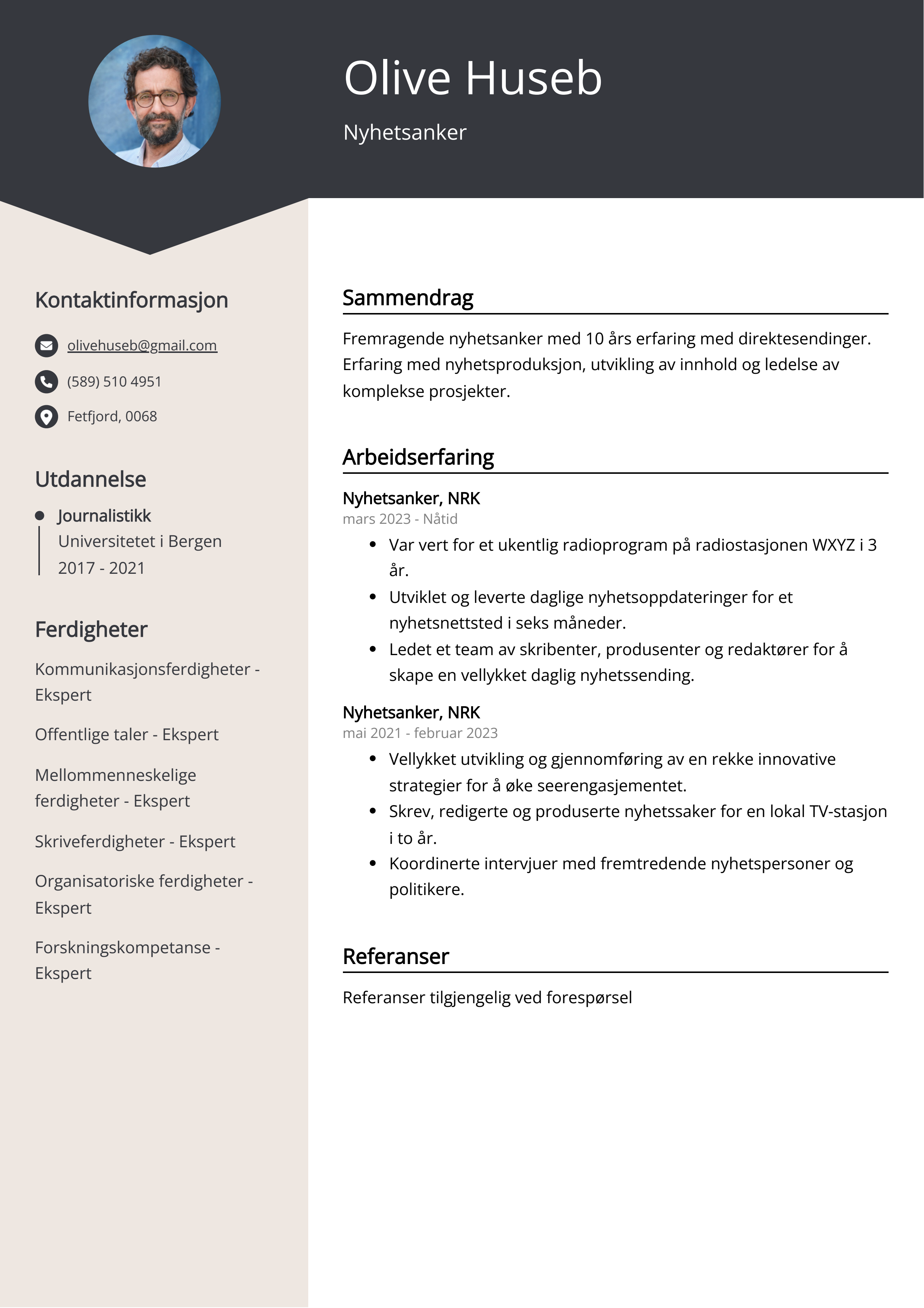 Nyhetsanker CV Eksempel