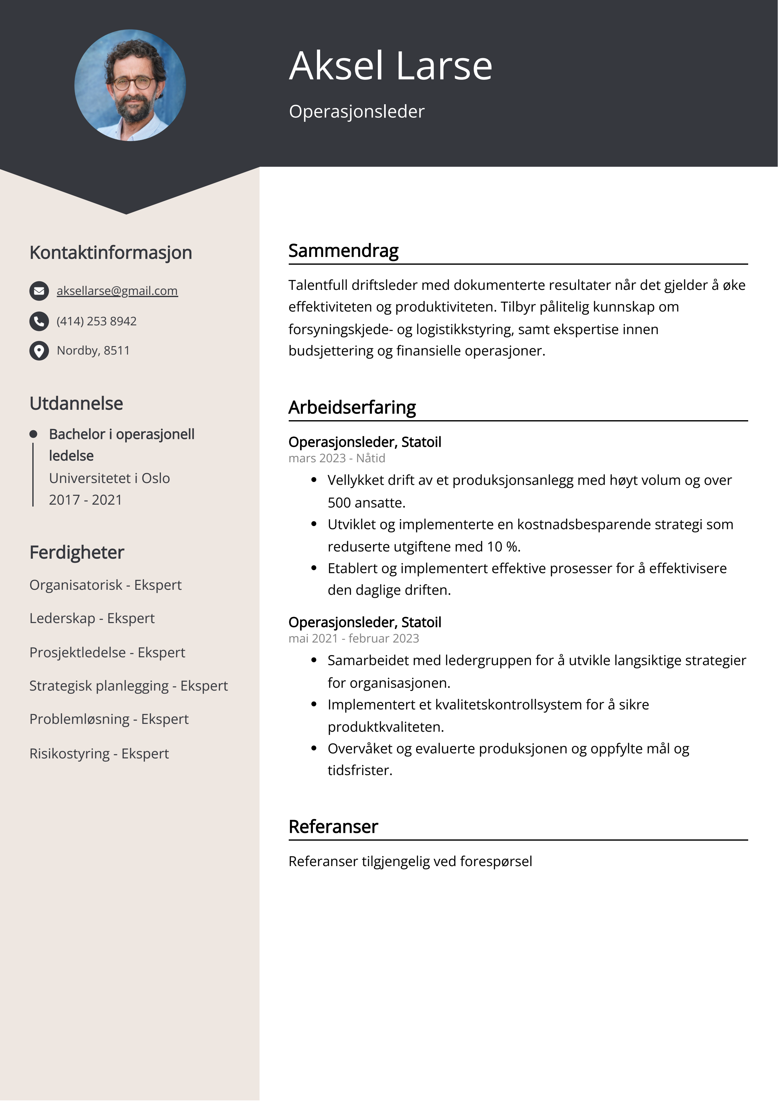 Operasjonsleder CV Eksempel